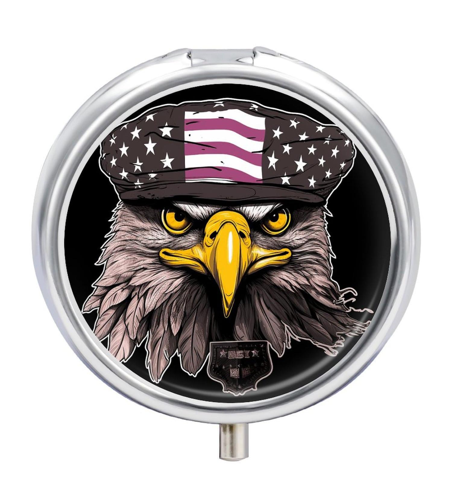 Portable 3-Compartment Pill Box with Eagle Design - Travel Pill Organizer for Purse & Pocket - Buy Online on GoSupps.com