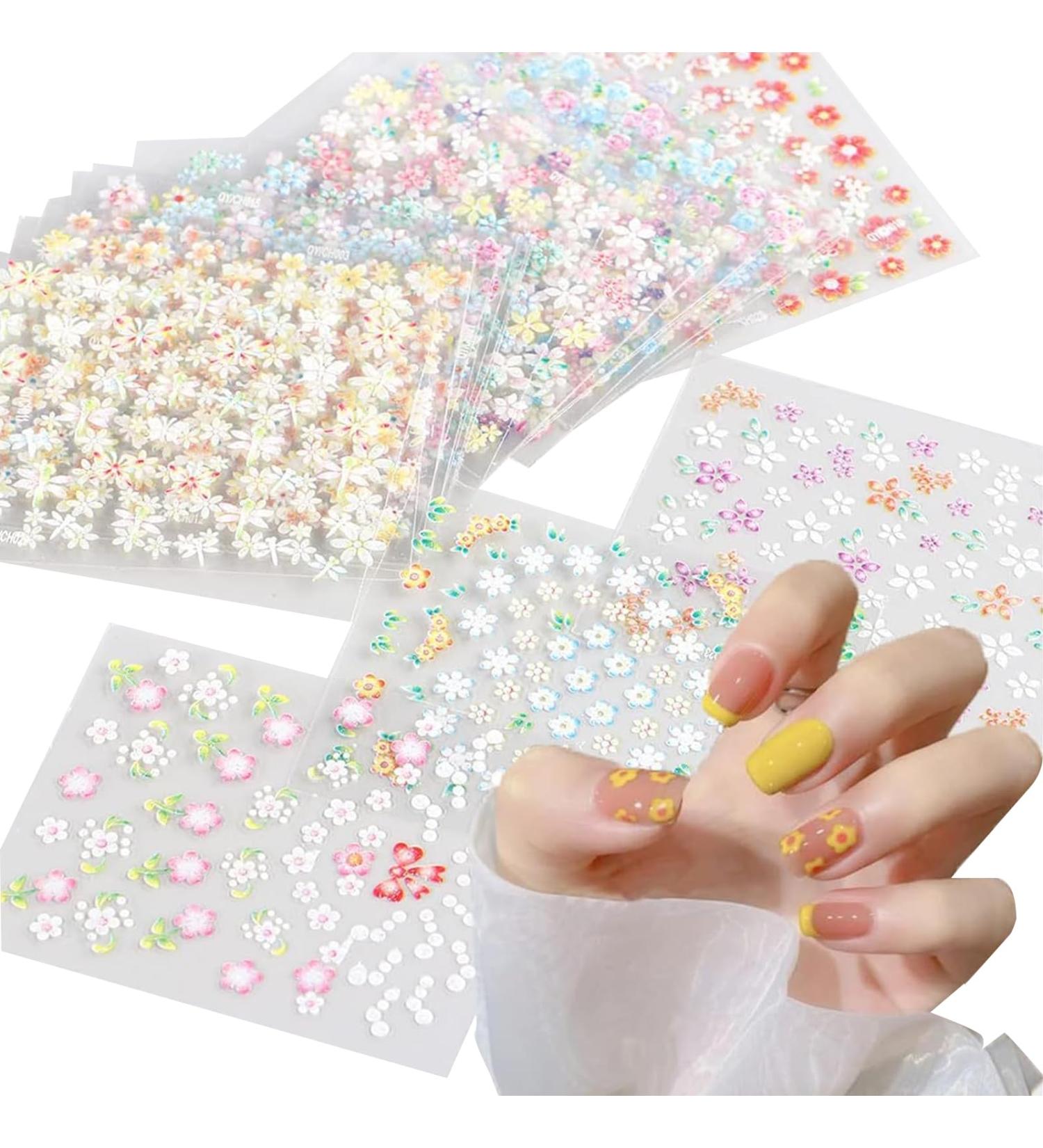 Fychuo 30Pcs Self-Adhesive Nail Stickers - Colorful Flower Gel Decals for DIY Nail Art - Butterfly Decoration for Women - Buy Online on GoSupps.com