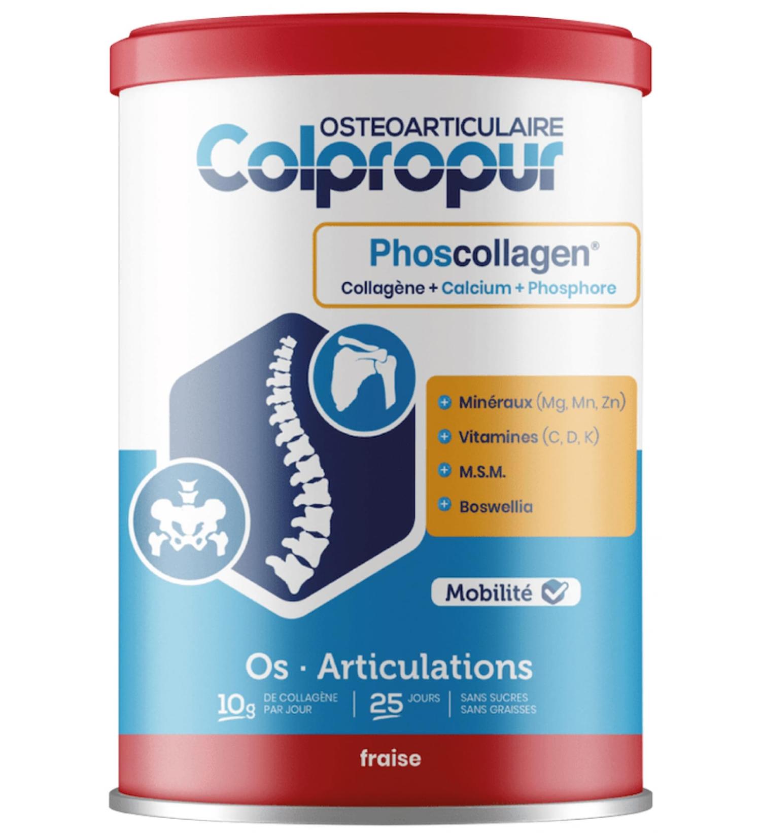 Hydrolyzed Collagen Powder | Joints, Bones | Calcium & Phosphorus + Vitamins, Minerals | 25 Days | Strawberry Flavor | COLPROPUR