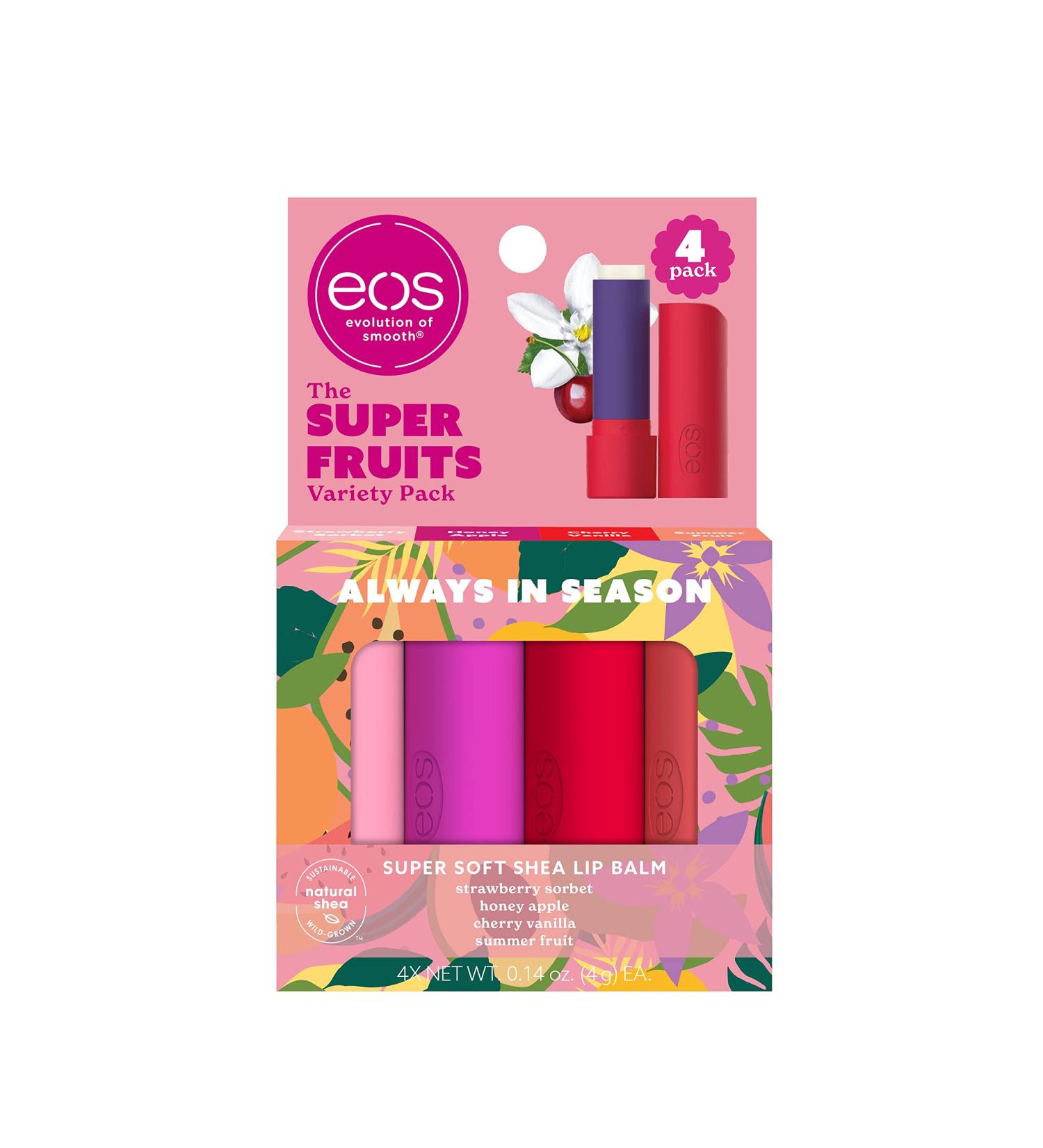eos Super Soft Shea Lip Balm Sticks Super Fruits Variety Pack - 4 Pack - Buy Online on GoSupps.com