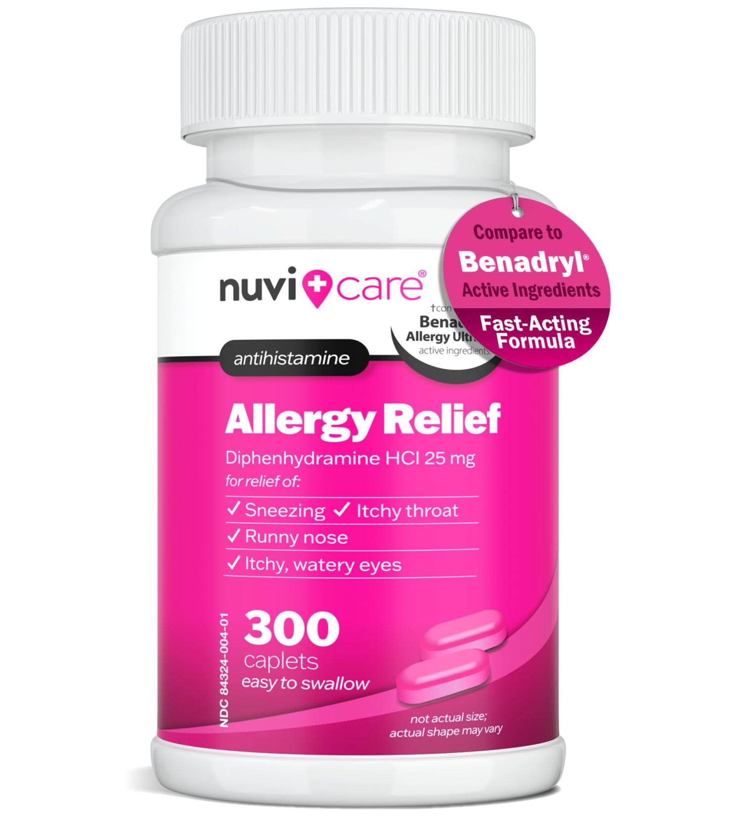 Allergy Relief Tablets - Diphenhydramine 25mg Antihistamine Tablets for Runny Nose Sneezing Itchy Eyes & Throat - Compare to Benadryl Allergy Meds - OTC Adult Allergy Medicine (300 Count) 300 Caplets (pack of 1) - Buy Online on GoSupps.com