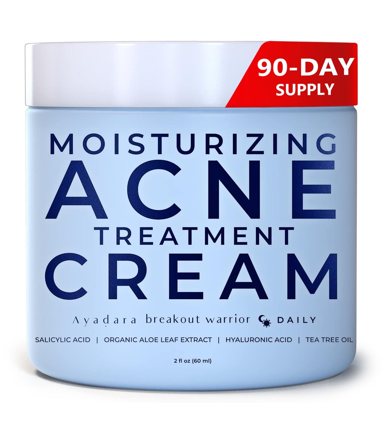 Salicylic Acid Acne Treatment Cream for Oily Skin - Hormonal & Cystic Acne Relief - 90-Day Supply by Ayadara - Buy Online on GoSupps.com