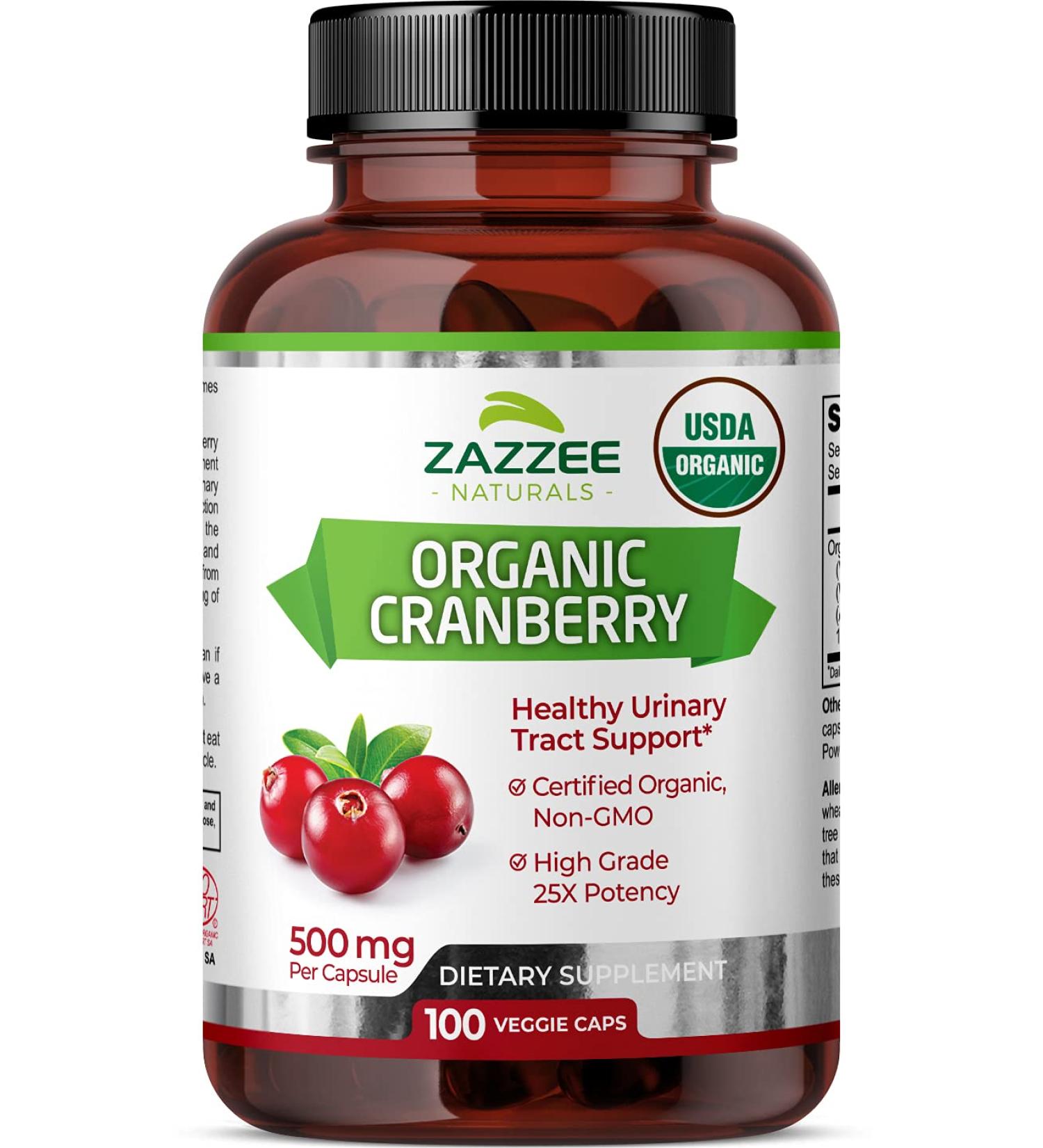 Zazzee USDA Organic Cranberry Extract 12500mg - 100 Vegan Capsules | Potent 25:1 Extract, Non-GMO, All-Natural | USDA Certified Organic - Buy Online on GoSupps.com