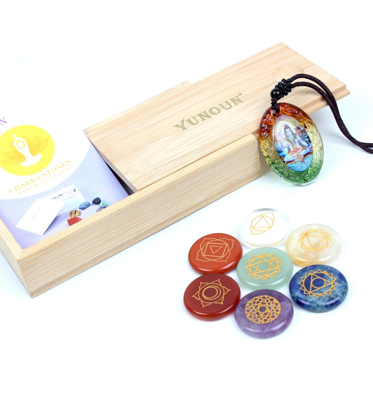Yunoun 7 Engraved Chakra Symbols Stones Chakra Crystal Set Healing Crystal Healing - 7 Chakra Set Symbols-7 pcs - Buy Online on GoSupps.com