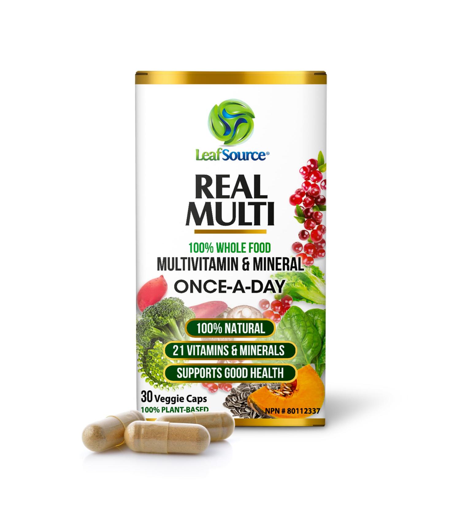 Leafsource Real Multi Vitamins & Minerals Capsules 21 Organic Sourced Whole Food Real Fruits & Veggies Supplements Vegan Enhanced Well-being Naturally A REAL Natural Multivitamin and Multi-Mineral with cofactors intact Syntetic vitamins can't do that only - Buy Online on GoSupps.com