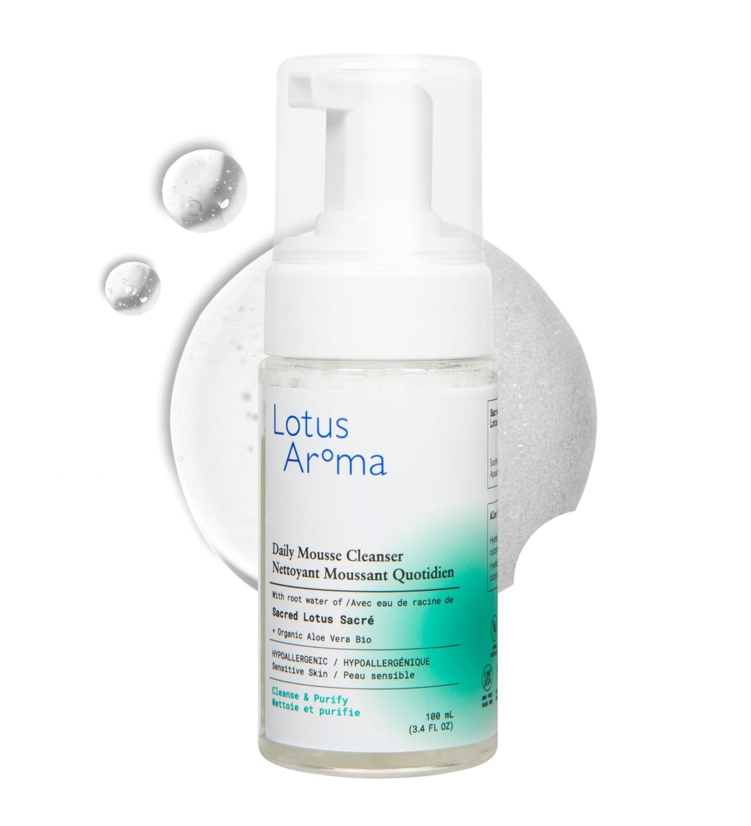 Lotus Aroma Daily Mousse Cleanser with Sacred Lotus Root Water 100% Organic Plant-Based Natural Skin Care Gently Cleanses and Invigorates Hypoallergenic Facial Cleanser for Sensitive Skin Daily Mousse Cleanser 100 ml (Pack of 1) - Buy Online on GoSupps.com