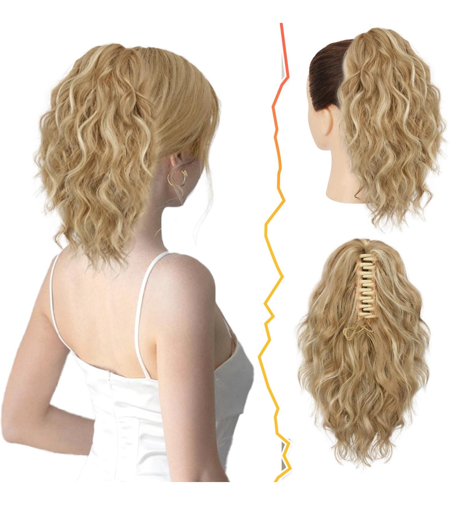 Barsdar 30cm Clip-In Ponytail Hair Extension - Multi-Layered Synthetic Wavy Tail in Light Ash Blonde & Highlights for Women & Girls - Buy Online on GoSupps.com