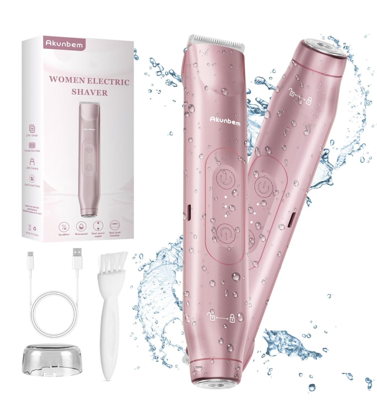 2 in 1 Women Electric Shaver & Bikini Trimmer - IPX7 Waterproof Wet/Dry Hair Removal for Face Body Underarms & Legs - Buy Online on GoSupps.com