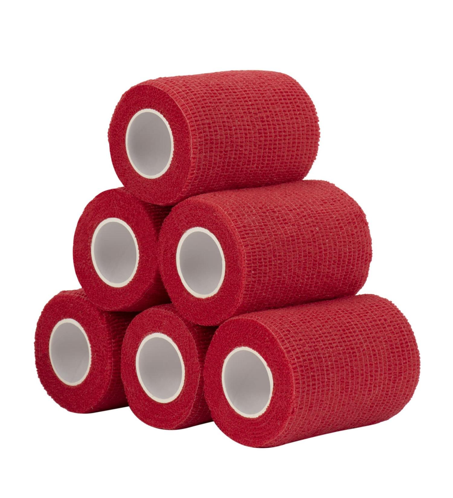 Buy Legal Self-Adhesive Bandage 7.5cm x 4.5m - 6 Rolls for First Aid Dog Veterinary Wrap & Sports Use | Red Elastic Cohesive Bandage - Buy Online on GoSupps.com