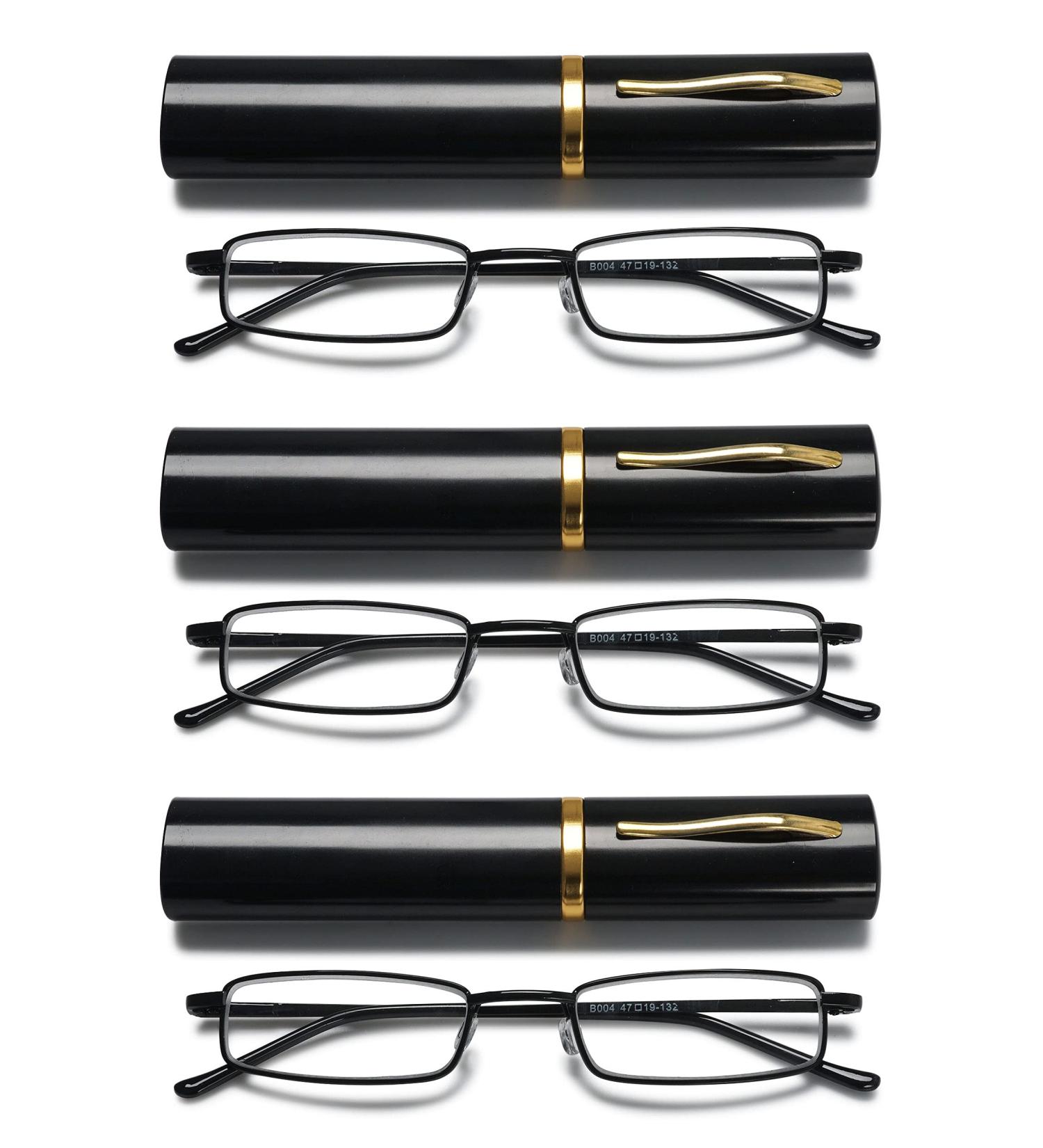 Vevesmundo Metal Reading Glasses - Compact & Lightweight 1.5x Spring Hinge Classic Design Set of 3 with Metal Etui - International Shipping Available - Buy Online on GoSupps.com