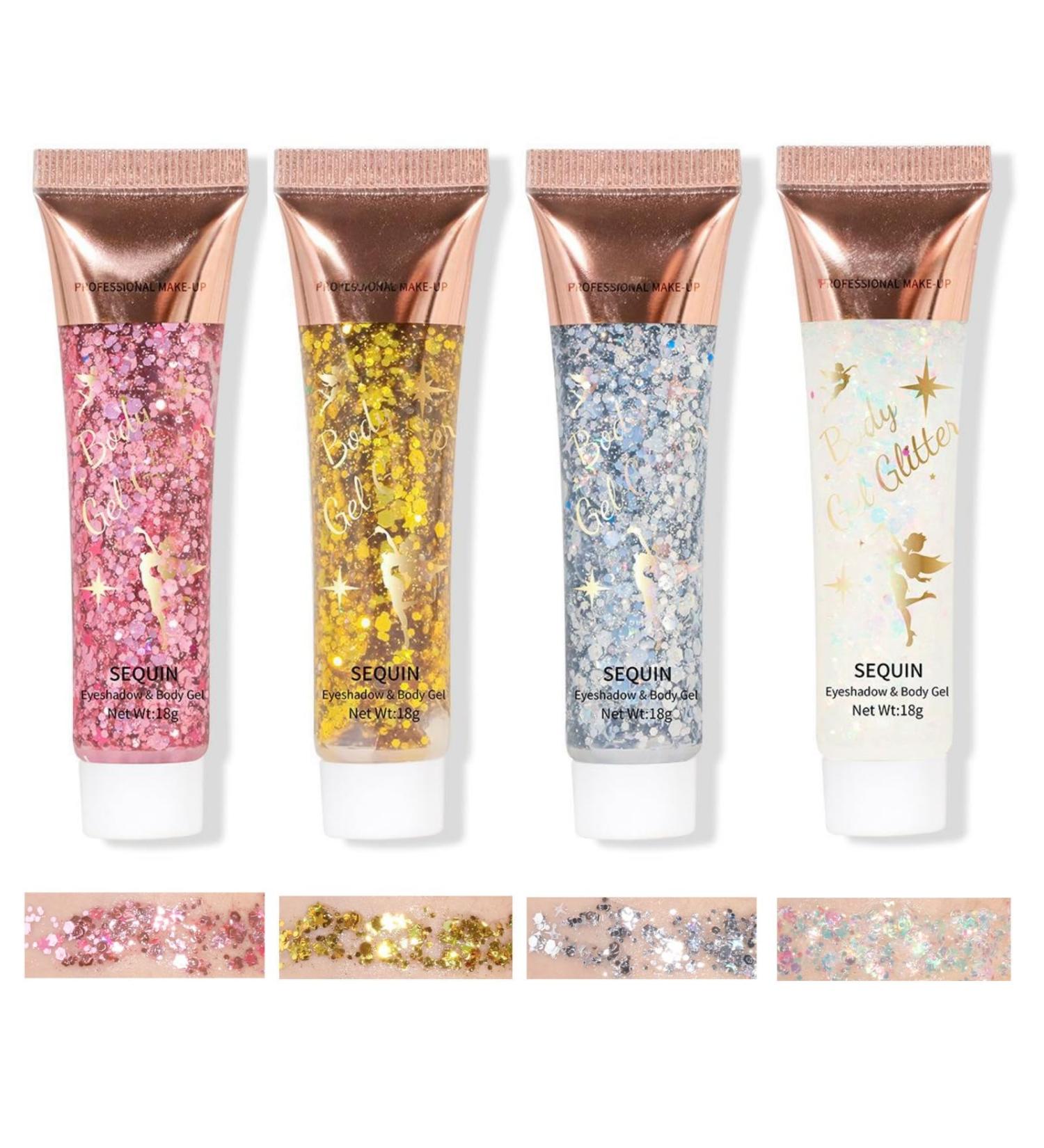  Beliky Girl Set of 4 glitter body gels long-lasting glitter liquid eyeshadows thick glitter gel makeup kit for parties and festivals (set B) - Buy Online on GoSupps.com