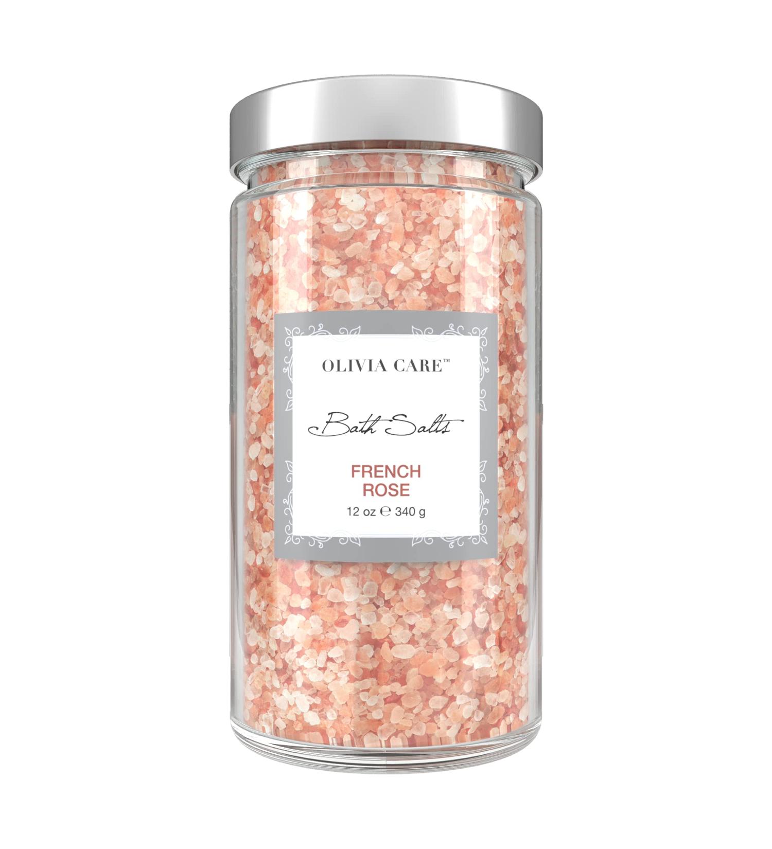 Olivia Care Pink Himalayan Bath Salts - French Rose 12 OZ | Natural Ingredients for Muscle Relief, Skin Exfoliation, and Rejuvenation - Buy Online on GoSupps.com