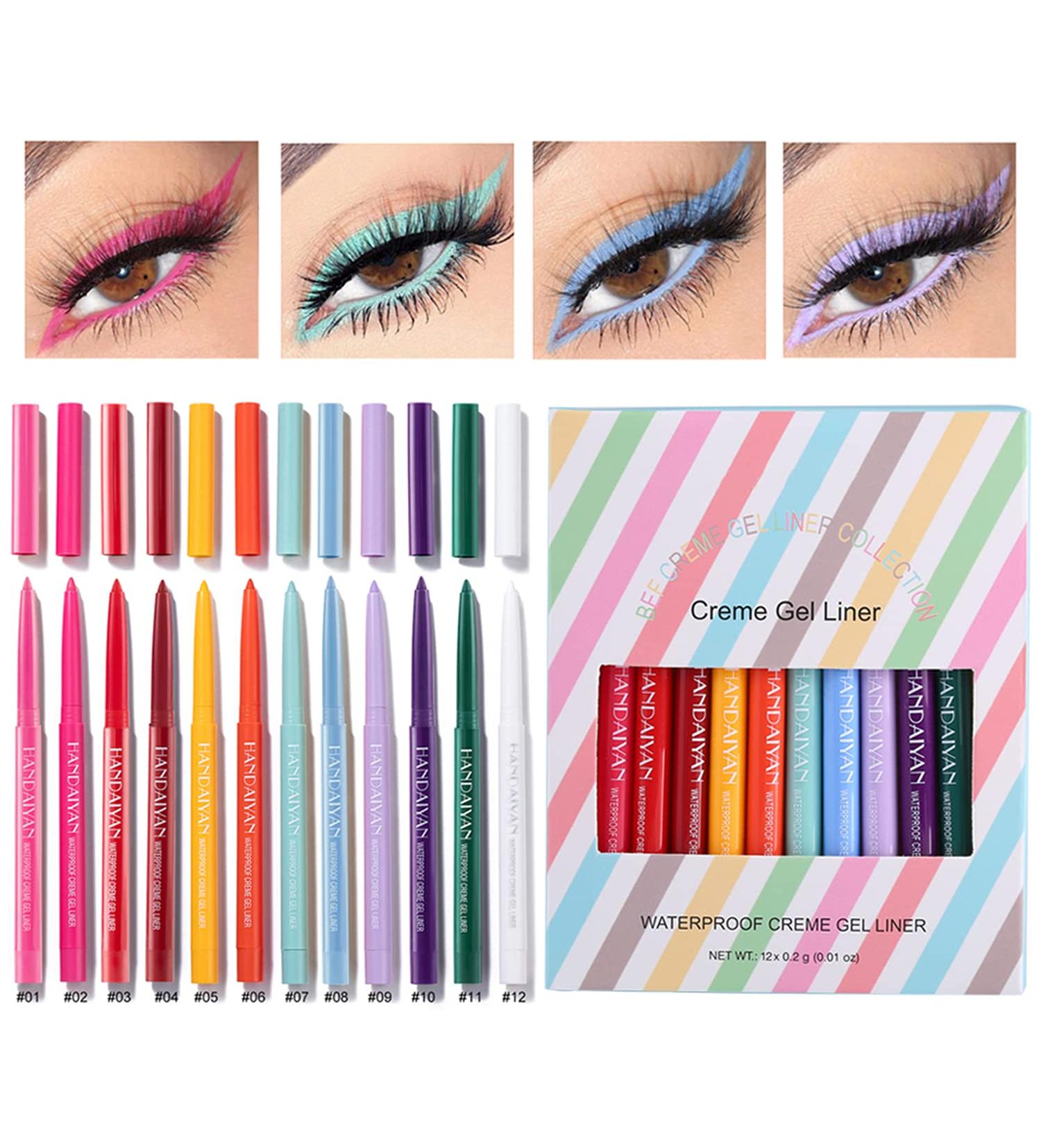 12-Piece Waterproof Neon Colored Eyeliners Twist Up Pencil Set for Women - Long Lasting Matte Finish - Eye Makeup Pencils in Vibrant Shades - Buy Online on GoSupps.com
