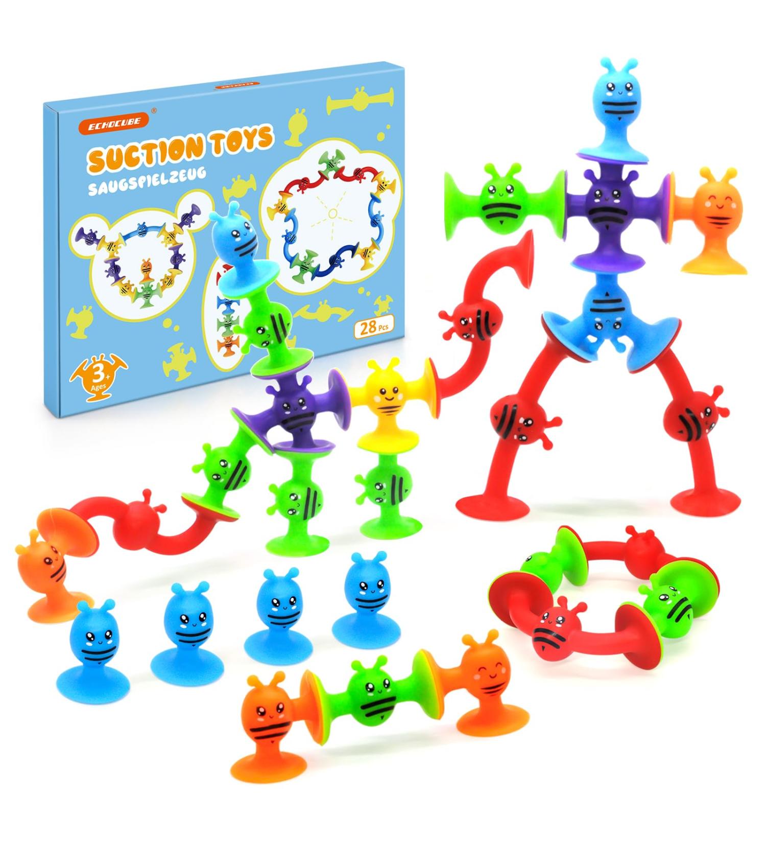 Echocube Suction Toy Set | 28 Silicone Suction Cup Bathing Toys for Kids 3+ | Sensory Play Stress Relief & Travel Toys for Toddlers & Adults - Buy Online on GoSupps.com