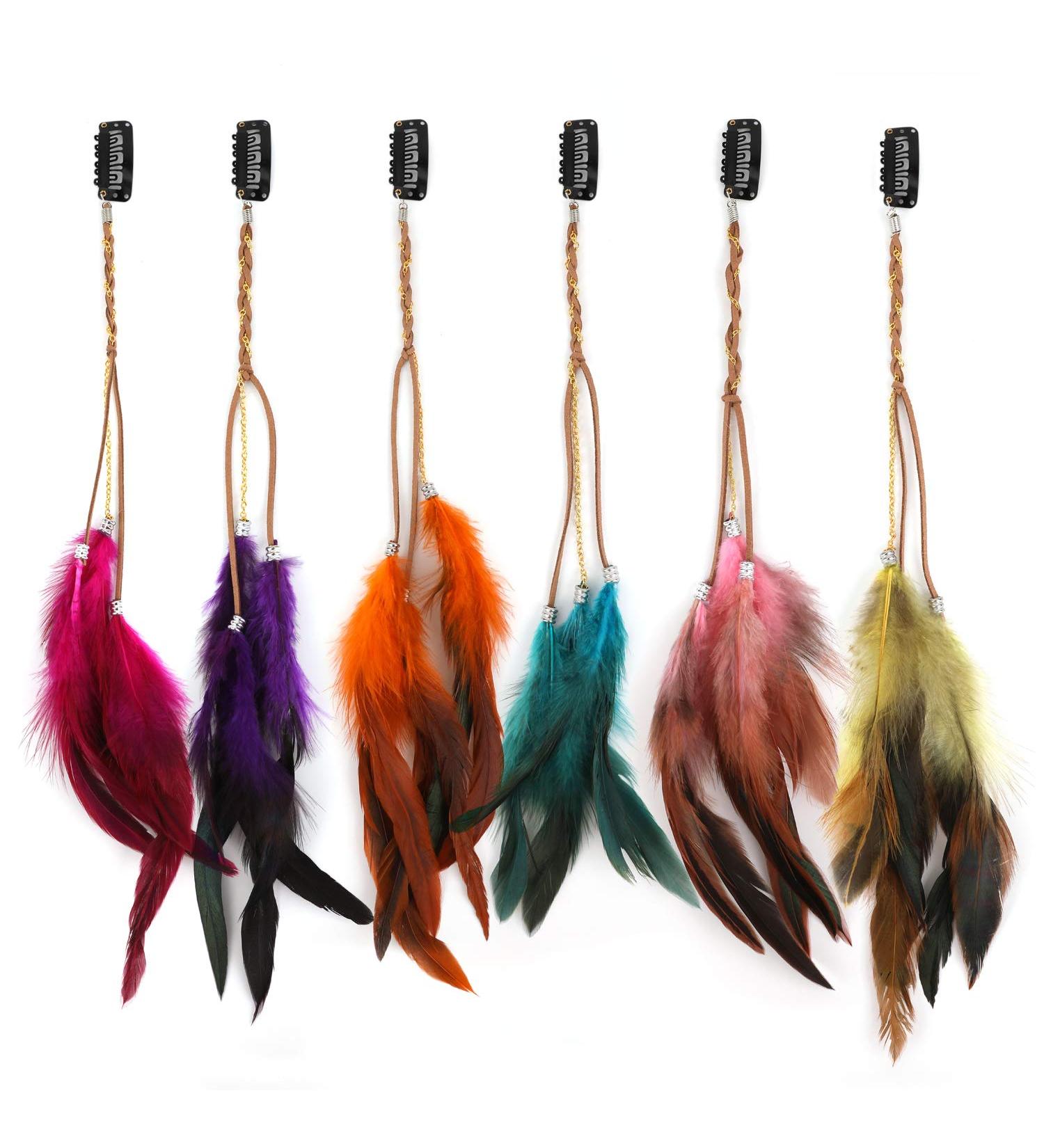 MWOOT 6Pcs Handmade Boho Feather Hair Clips - Festival Headwear Accessories - Buy Online on GoSupps.com