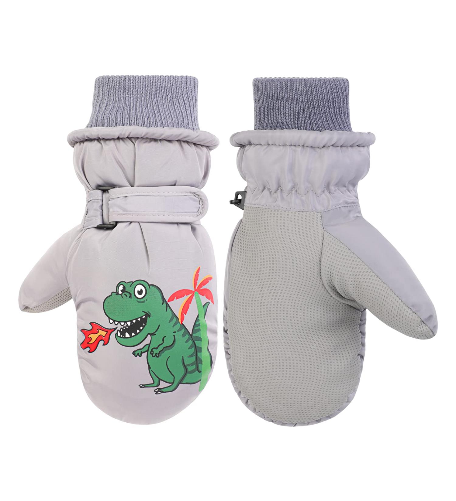 QKURT Kinder Ski Gloves - Warm Dinosaur Gloves for Kids 2-5 Years | Cold Weather Faustlings for Toboggan Snowboard Skating & Cycling - Gray - Buy Online on GoSupps.com