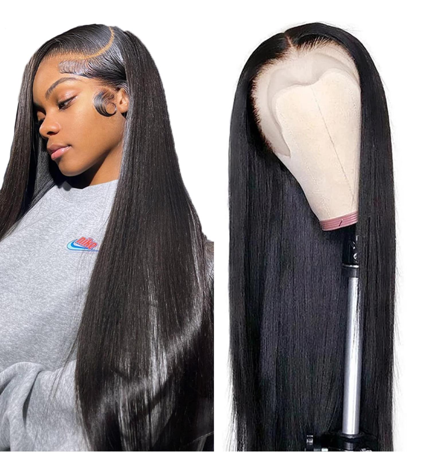 HUANGCAI 13x6 20 HD Lace Front Human Hair Wig - Pre Plucked Transparent Straight Frontal Wig with Baby Hair for Women - 180% Density Glueless Black Wig - Buy Online on GoSupps.com