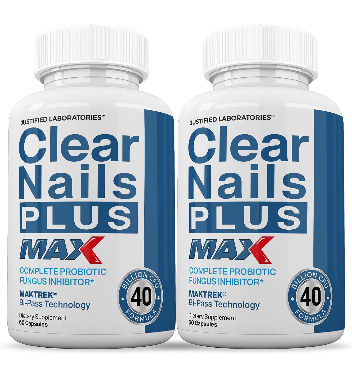 Justified Laboratories Clear Nails Plus Max Pills - 2 Pack (120 Capsules) | Probiotic for Strong Hair Skin & Nails - 40 Billion CFU | International Shipping Available - Buy Online on GoSupps.com