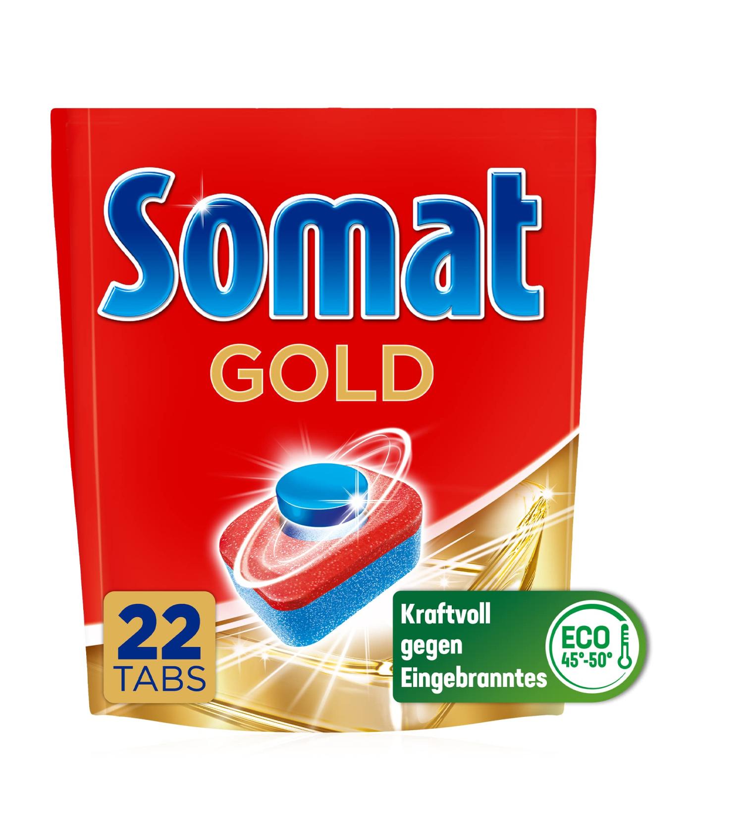Somat Gold Dishwasher Tabs (22 Tabs) - Powerful Cleaning for Spotless Dishes at Low Temperatures | Extra Strength Dishwasher Flushing Tabs - Buy Online on GoSupps.com