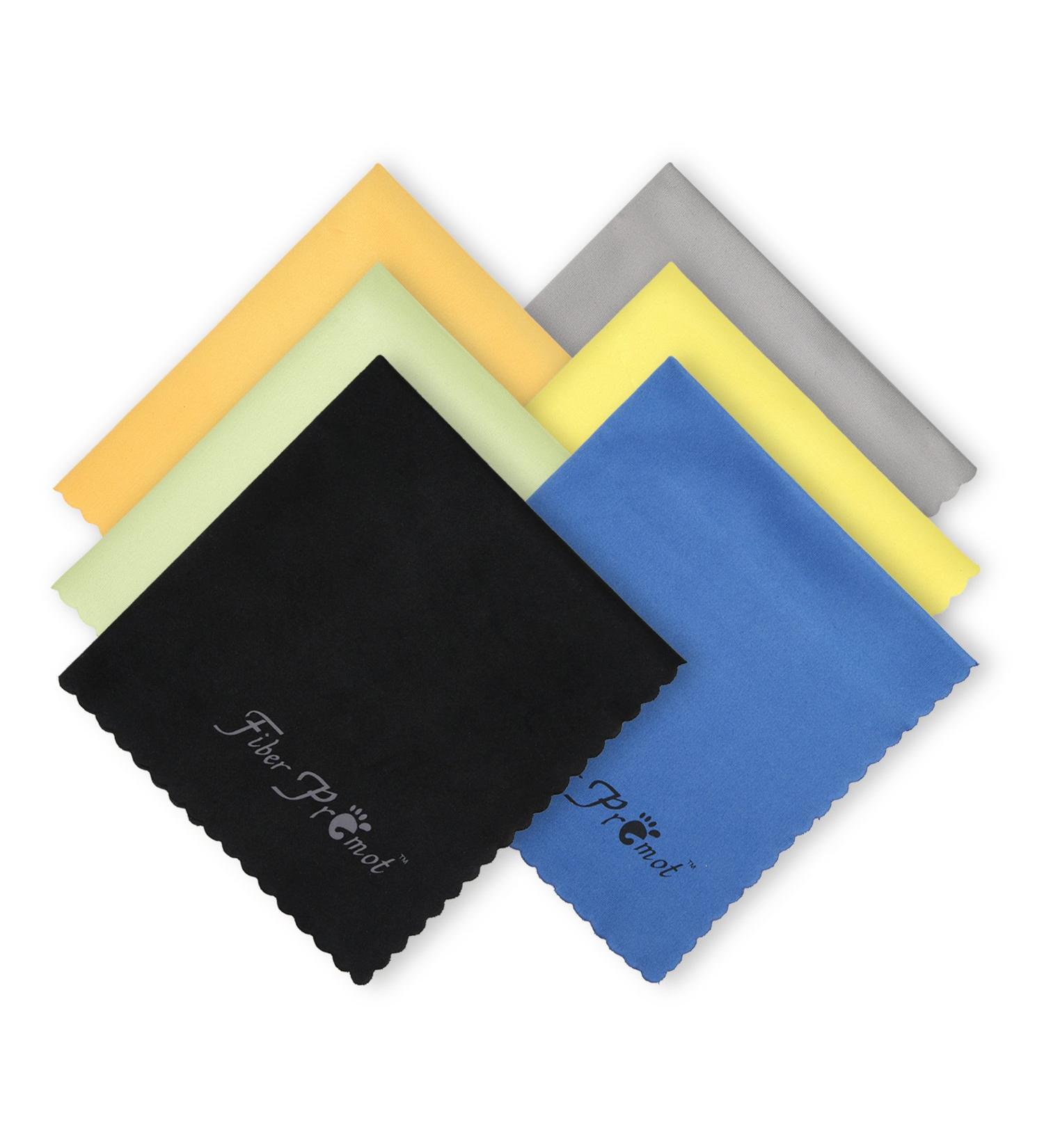 Fiber Promot 6 Pack Microfiber Cleaning Cloths for Electronics Phone Screen Camera Bottles  Lens Square Eye Glasses Wipes Optical Computer Laptop and TV Sets Cleaner ( 67 inches) 67inches Black grey royal Blue golden Yellow green orange - Buy Online on GoSupps.com