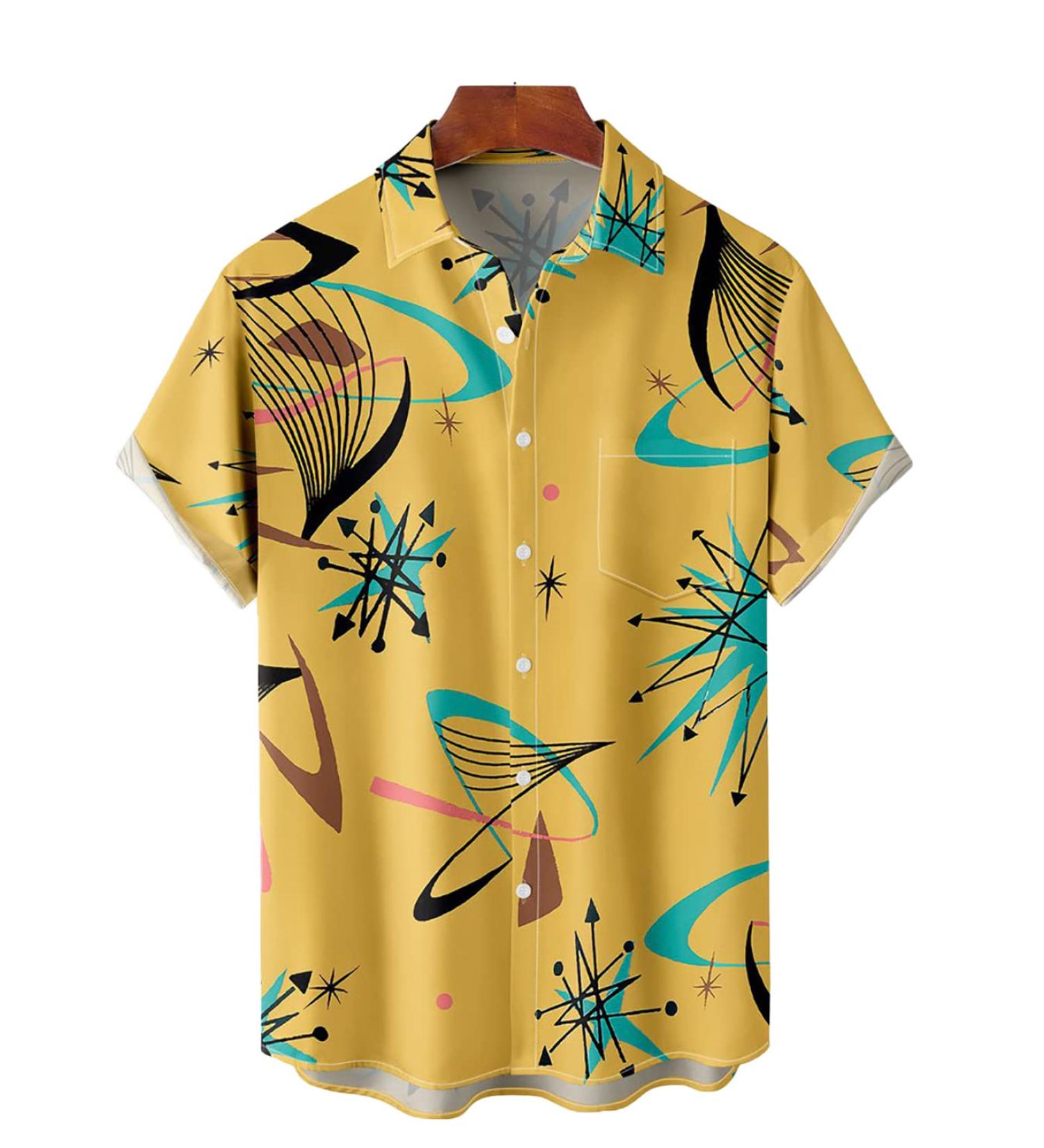 QIVICIMA Men's Hawaiian Bowling Shirt - Yellow Short Sleeve Regular Fit - Buy Online on GoSupps.com