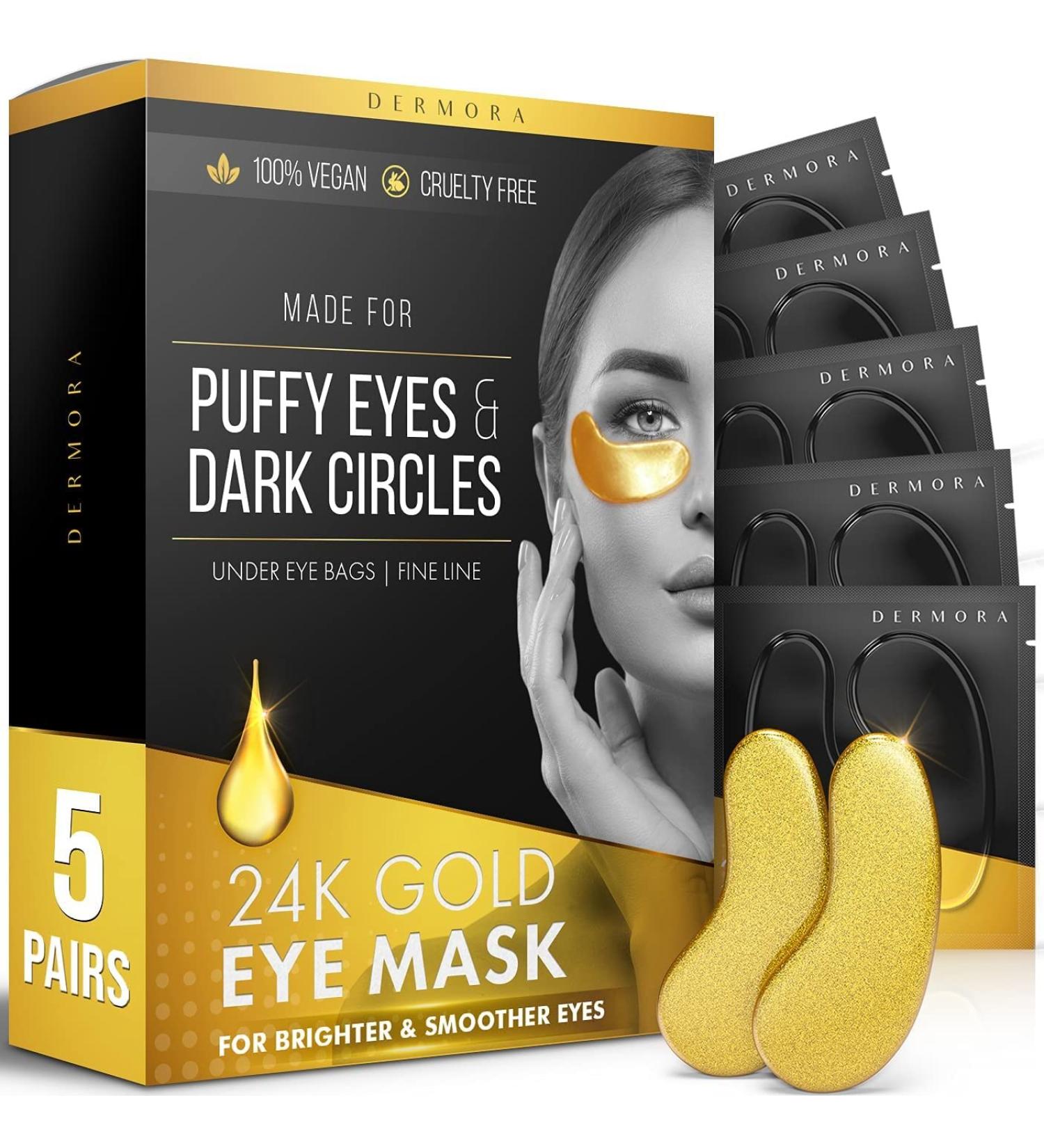 DERMORA 24K Gold Eye Mask - Reduce Puffy Eyes & Dark Circles for a Refreshed Look - Buy Online on GoSupps.com