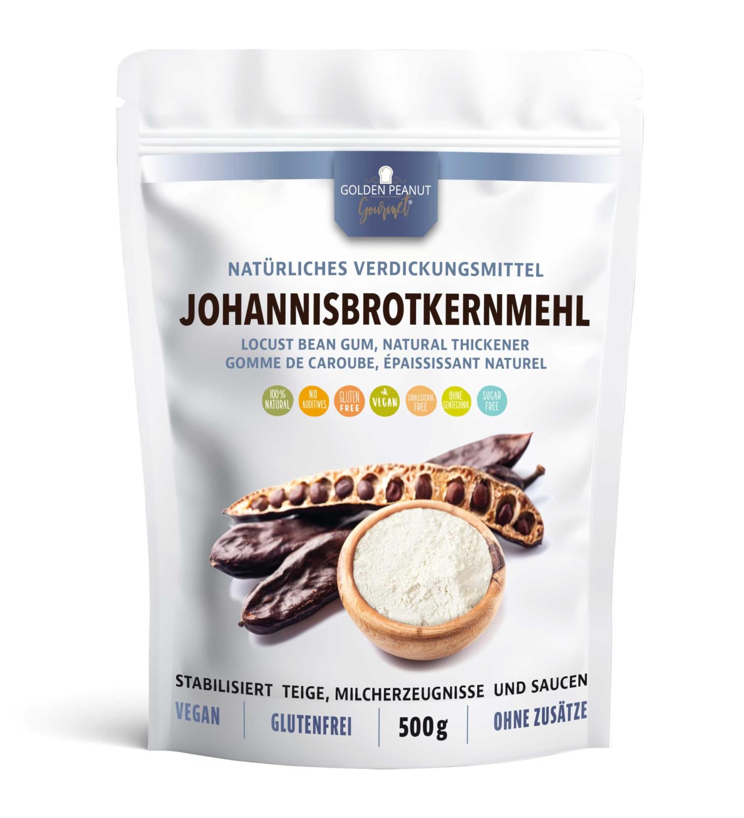 Golden Peanut Johannisbrotkernmehl 500g | Natural Thickener Vegan Egg Replacement Gluten-Free Cornstarch for Baking & Cooking - Buy Online on GoSupps.com