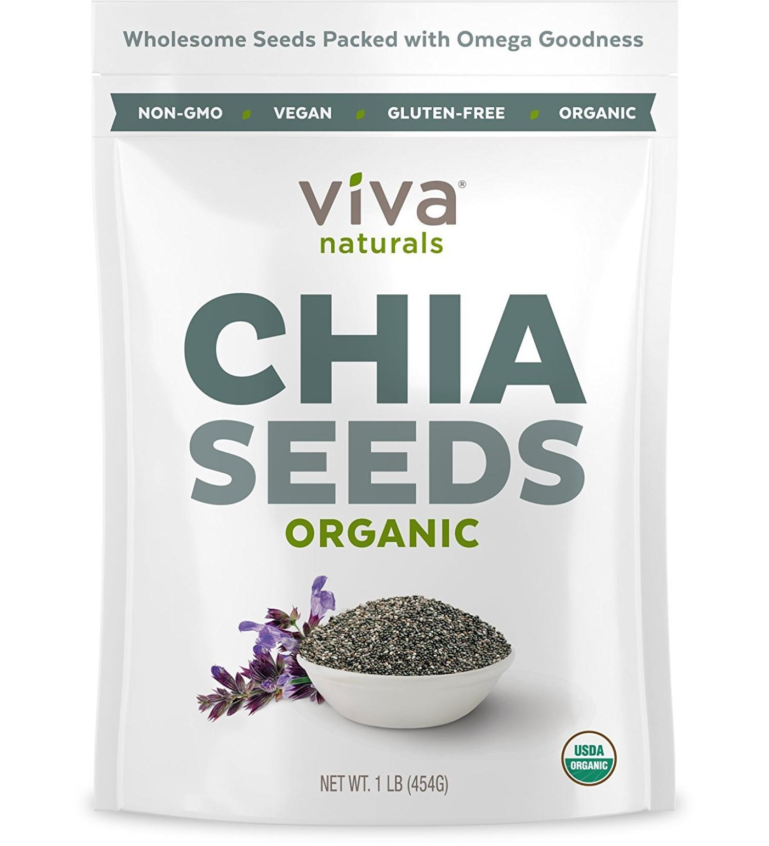 Viva Naturals Organic Raw Chia Seeds 1 lb - Premium Quality Superfood - Buy Online on GoSupps.com