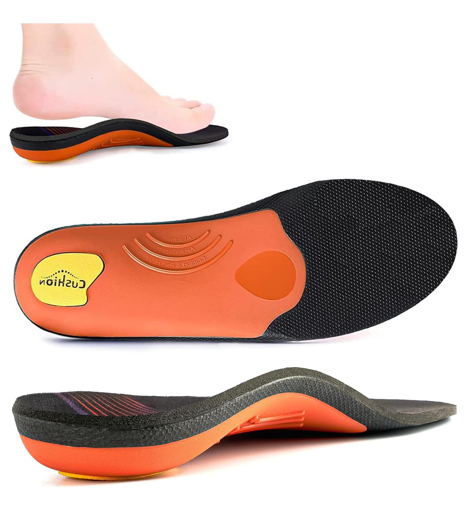 Orthotic Insole Insert for Flat Feet & Plantar Fasciitis | Full Length Metatarsal Arch Support & Shock Absorption | Unisex | Size UK-13 (12.2 inches) | Black - Buy Online on GoSupps.com