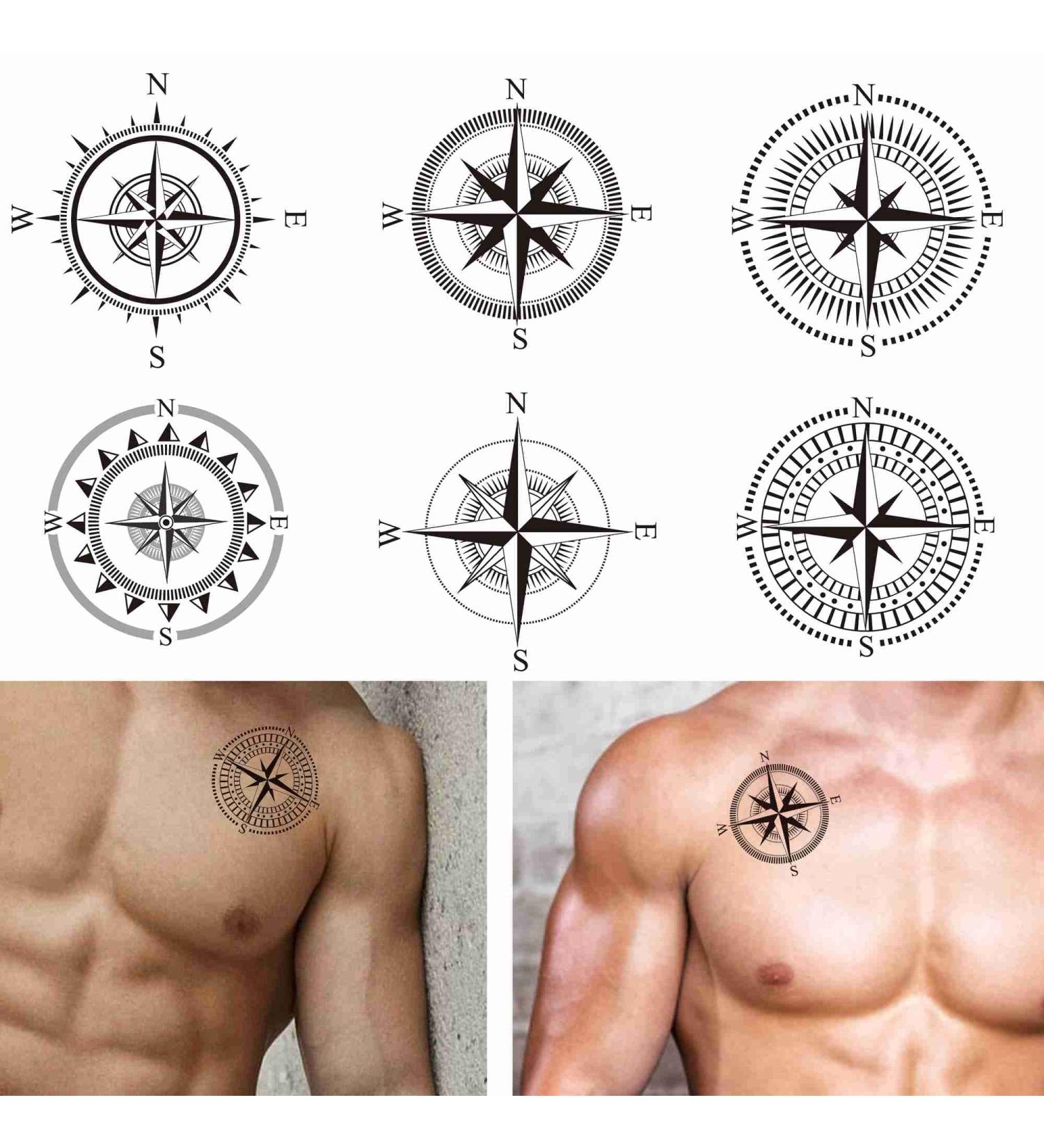Tattoonova 6 Sheets Temporary Compass Tattoos for Men - Party Favors for Adults, Sea Body Sleeve Designs - Fake Face Tattoos - Buy Online on GoSupps.com
