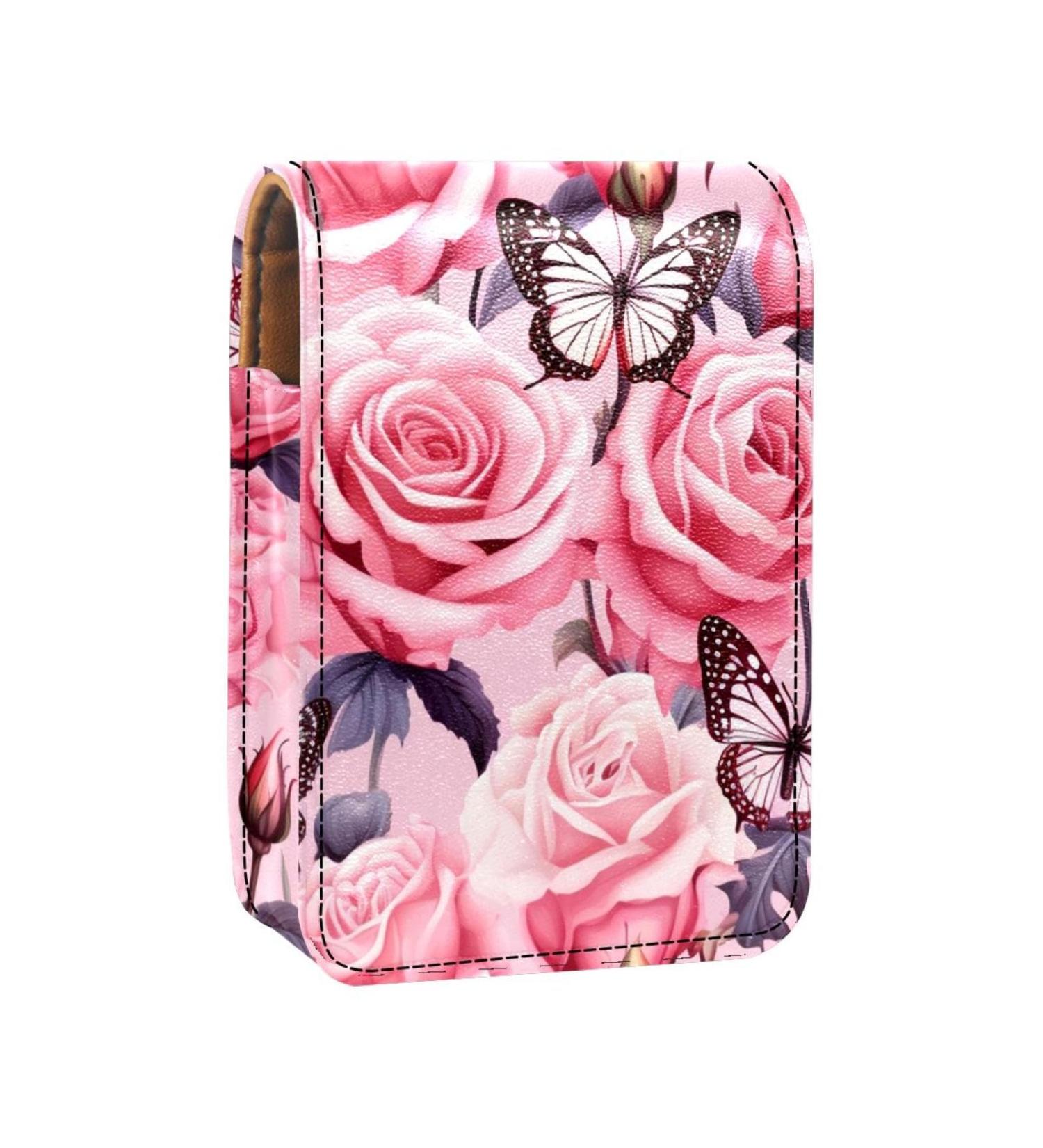 Travel Lipstick Organizer Case | Portable Makeup Bag with Mirror | Butterfly Floral Design | Perfect for International Shipping - Buy Online on GoSupps.com