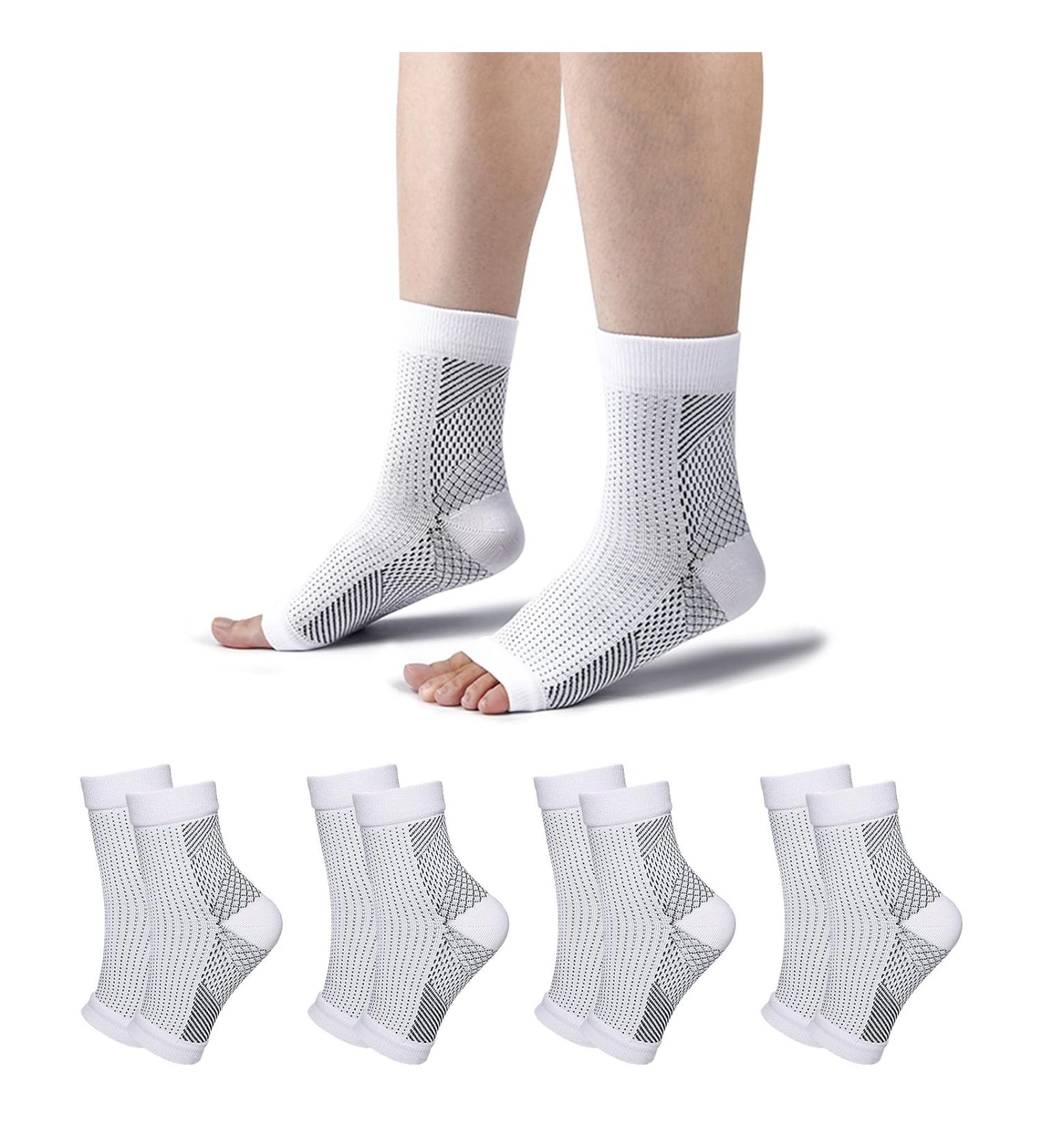 Tomiliold Compression Socks for Men & Women - Ankle Support Bandage for Achilles Tendon Pain Relief - 4 Pairs Size 38-42 White - Buy Online on GoSupps.com