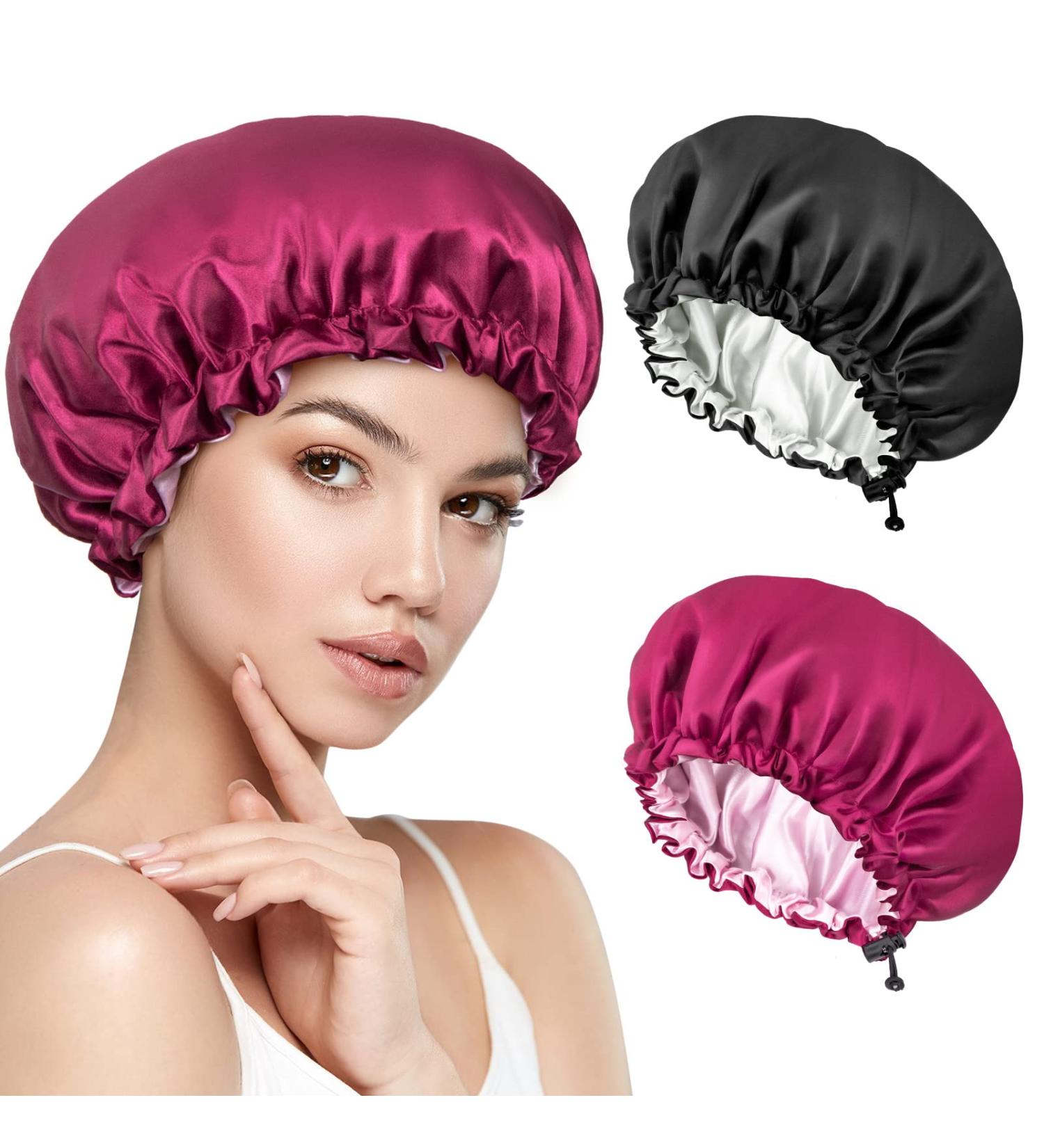 Buy Kiiwah Double Layer Silk Bonnet Sleep Caps - Adjustable Satin Sleeping Caps for Women & Girls | Black & Red | Perfect for Curls - Buy Online on GoSupps.com