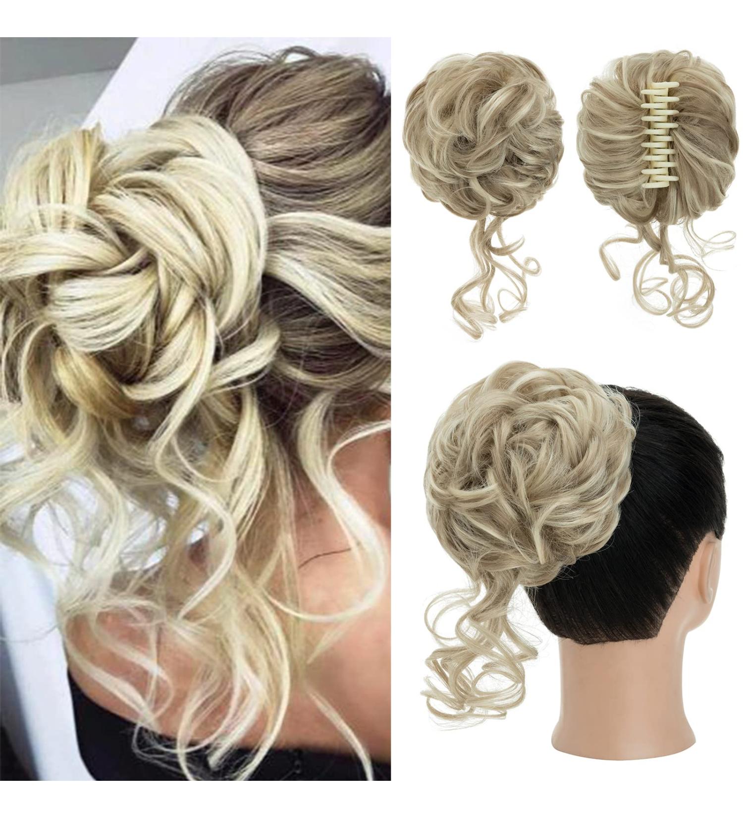 S-Noilite Claw Clip Messy Bun Hair Piece - Sandy Blonde & Bleach Blonde 16P613 | Updo Hair Chignon Curly Wavy Scrunchies for Women - Buy Online on GoSupps.com