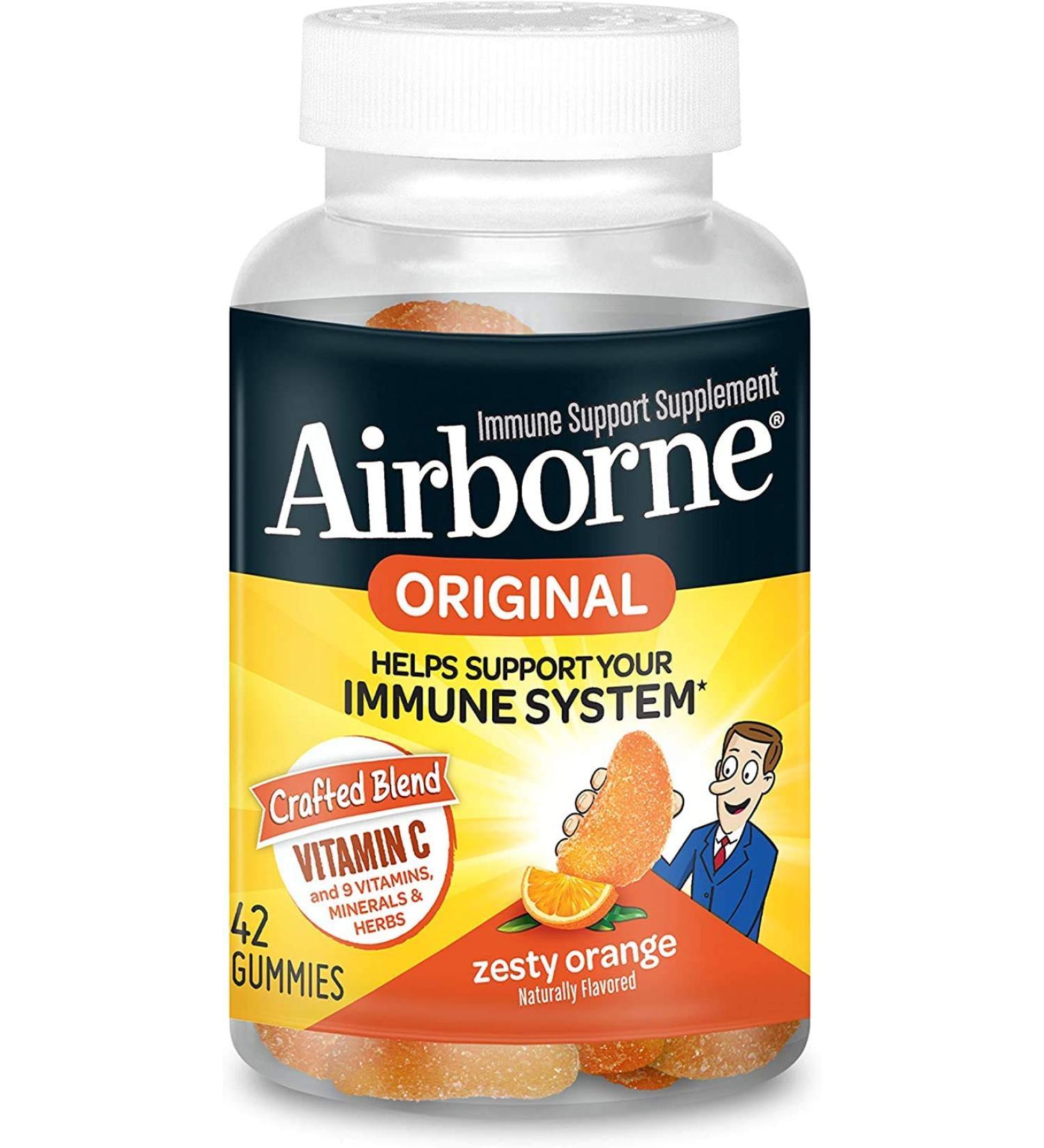 Airborne Zesty Orange Flavored Gummies 42 Count - Immune Support with 750mg Vitamin C, Minerals & Herbs - Packaging May Vary - Buy Online on GoSupps.com