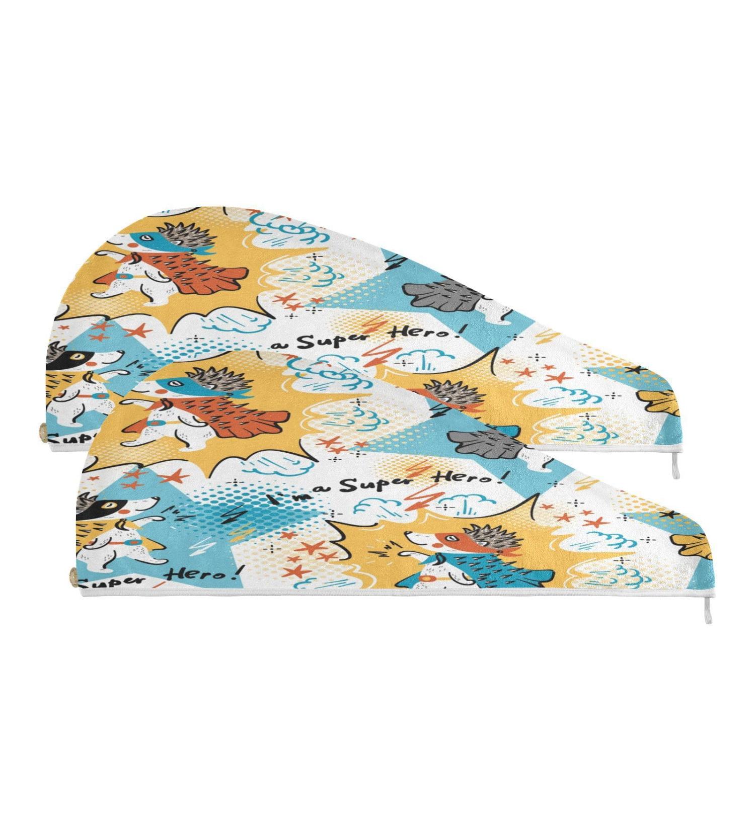 Super Hero Hedgehog Quick Dry Hair Cap Set | 2-Piece Absorbent Towel & Button Headband - Soft & Comfortable - Buy Online on GoSupps.com