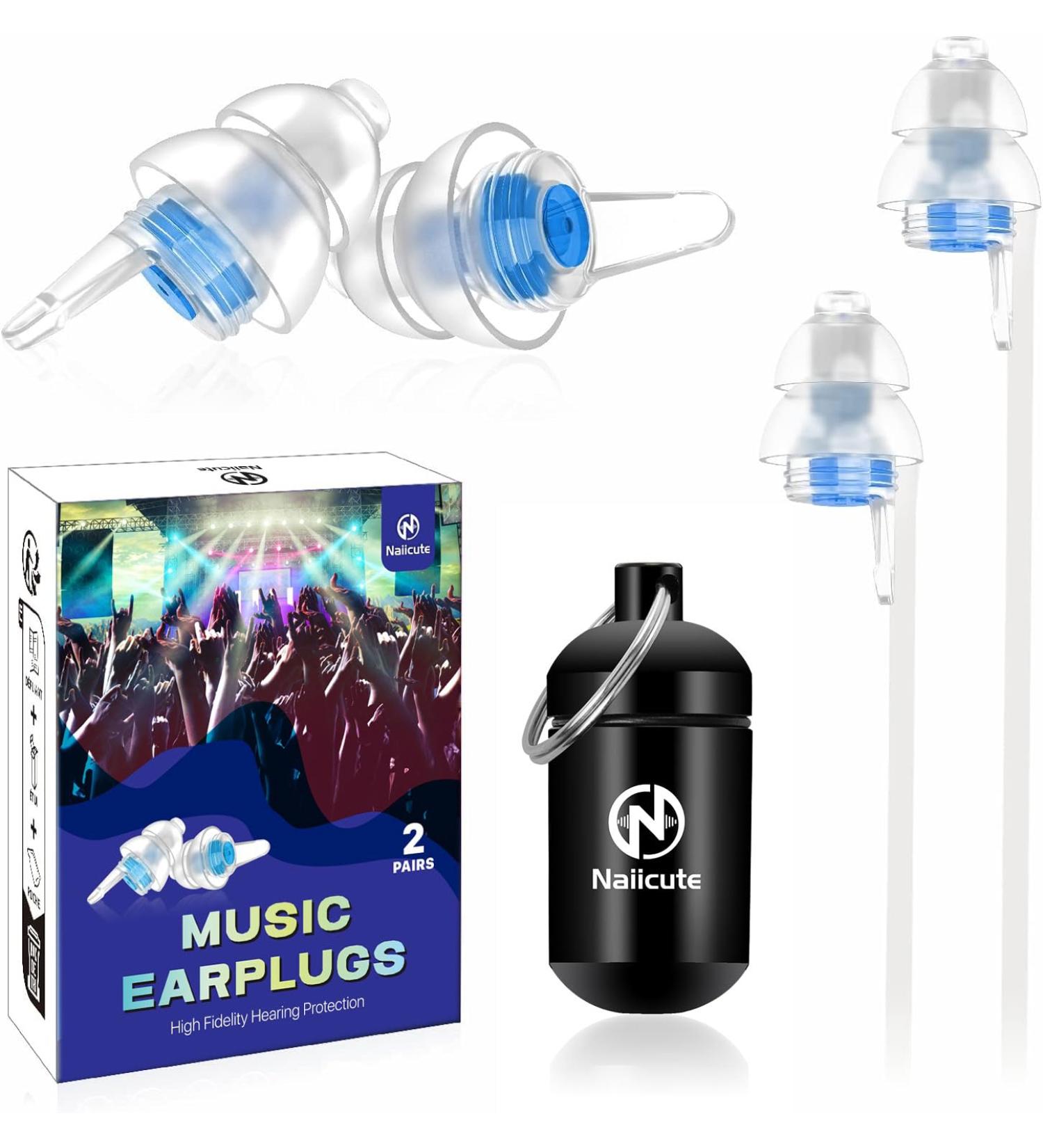Naiicute Music Hearing Protection Earplugs - Reusable 2 Pairs with Cord 23dB Noise Reduction for Concerts Festivals & Parties - Blue - Buy Online on GoSupps.com