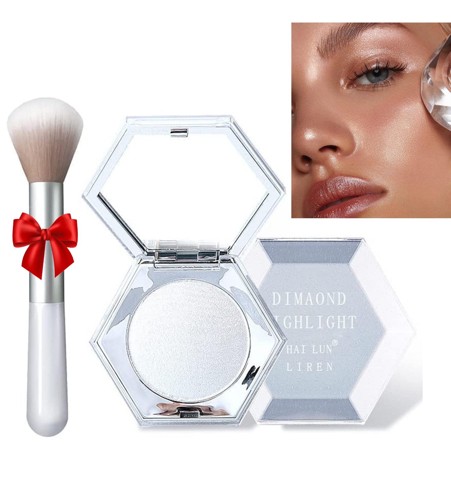 Diamond Shimmer Highlighter Palette with Brush - Glitter Sparkles for Face, Body, Cheek - Illuminator Makeup for Nose, Eyes, Contour - (01 Diamond White) - Buy Online on GoSupps.com