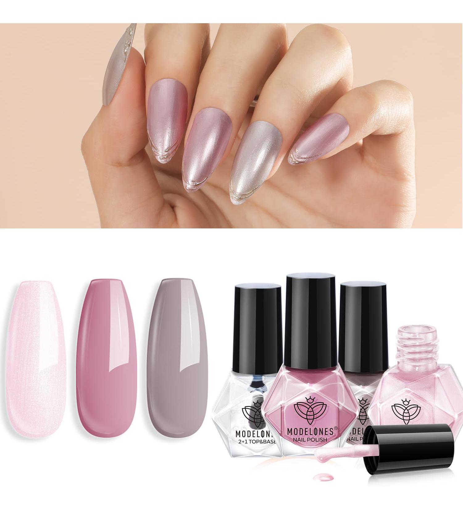 Modelones Nail Polish Set 3 Colors Nude Grey Nail Polish Kit with Base and Top Coat & Remover Pad Bubble Natural Skin Tone Glitter Nail Polish Finger Nail Polish Manicure Diy Nail Art Salon Home - Buy Online on GoSupps.com