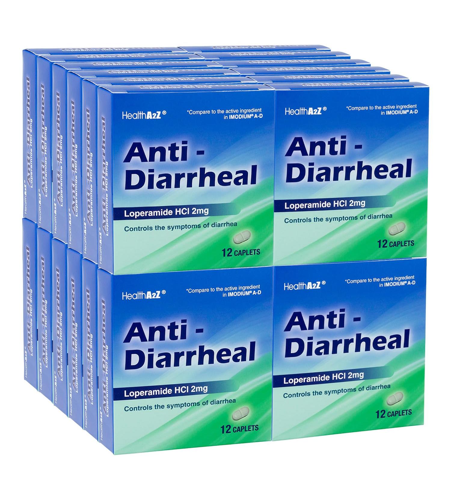 HealthA2Z Anti-Diarrheal | Loperamide HCl 2mg | Controls Symptoms of Diarrhea Including Travelers Diarrhea | 24 Packs of 12 Caplets (288 Caplets Total) | Value Pack