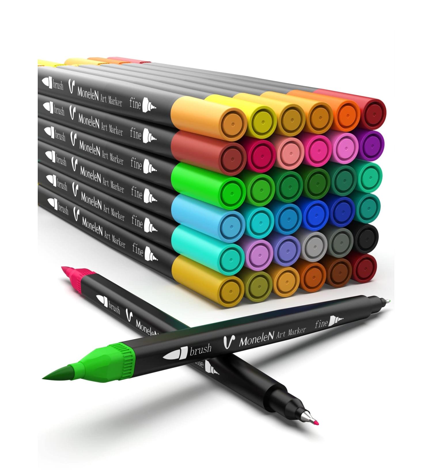 36 Dual Brush Coloring Markers Set for Adults Kids - Fine Tip Art Colored Pens for Coloring Books, Bullet Journaling, Drawing - Double Sided Color Marker Pen for School, Office, Sketching - Buy Online on GoSupps.com