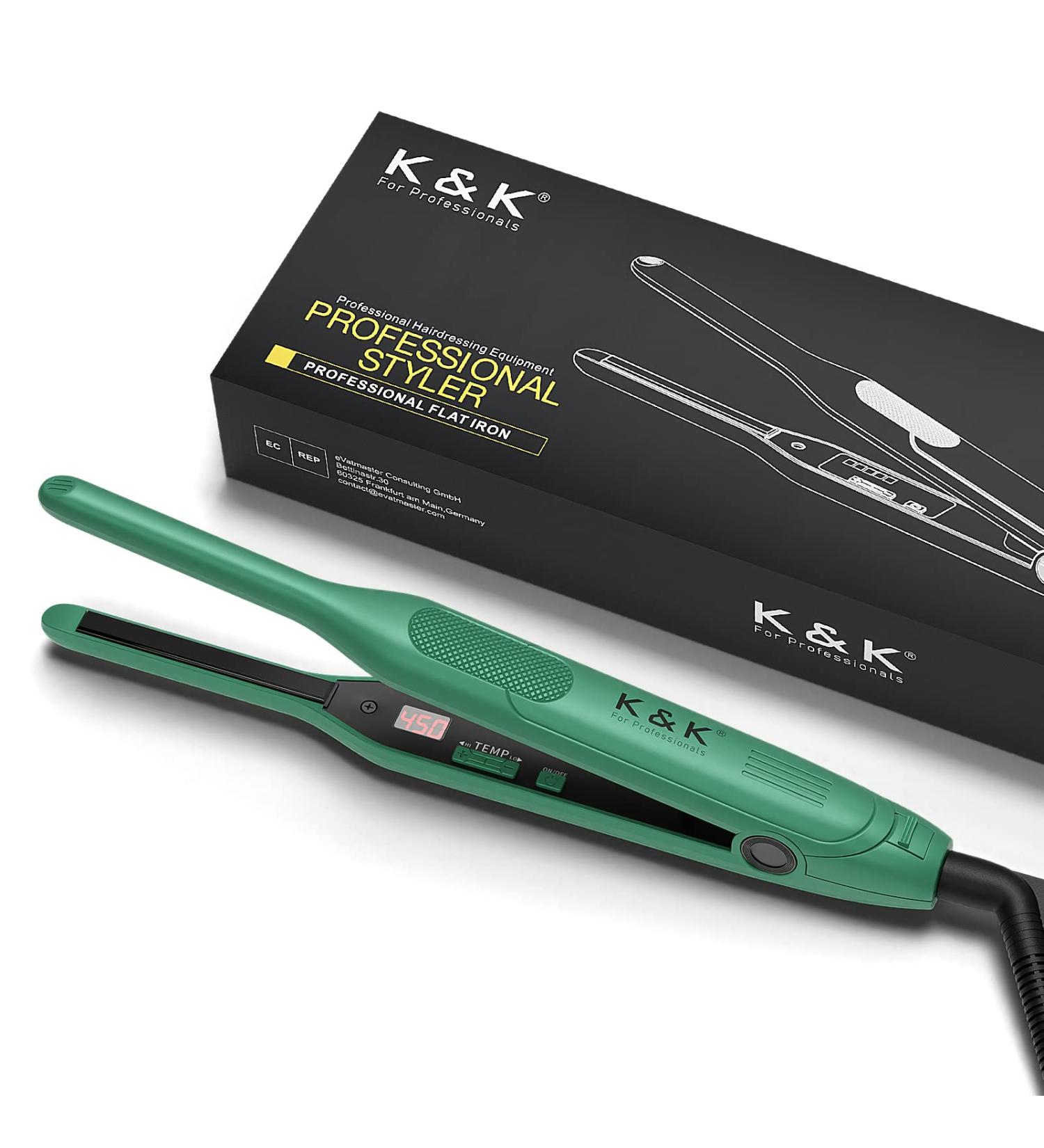 K&K Mini Ceramic Flat Iron Nano Tourmaline 3/10 inch Plate for Short Hair Pixie Cut - Green - Buy Online on GoSupps.com