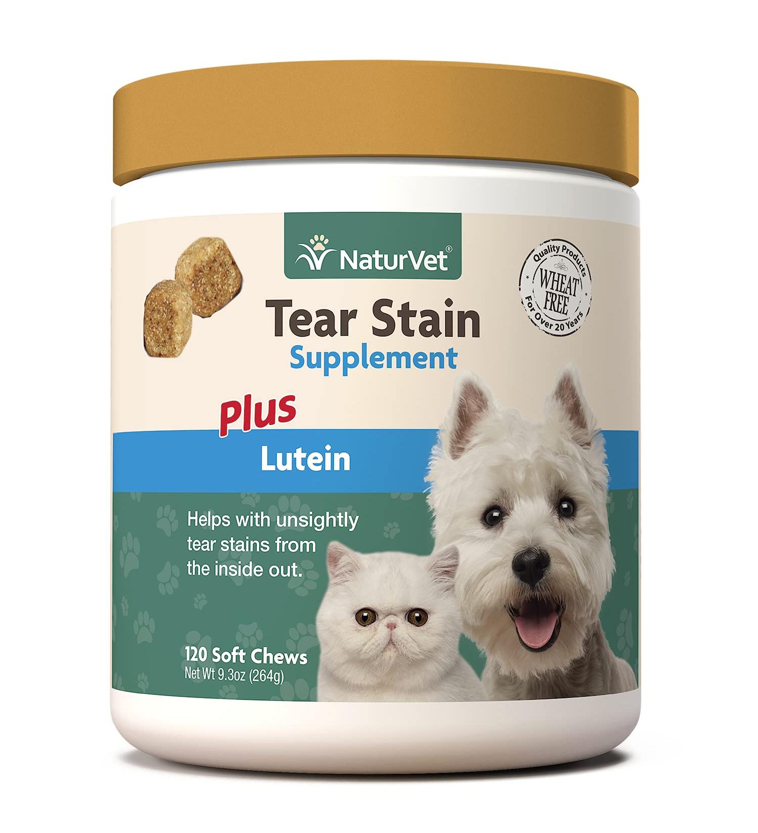 NaturVet Tear Stain Supplement with Lutein | 120 Soft Chews | 9.3 oz - Pet Eye Health Solution - Buy Online on GoSupps.com