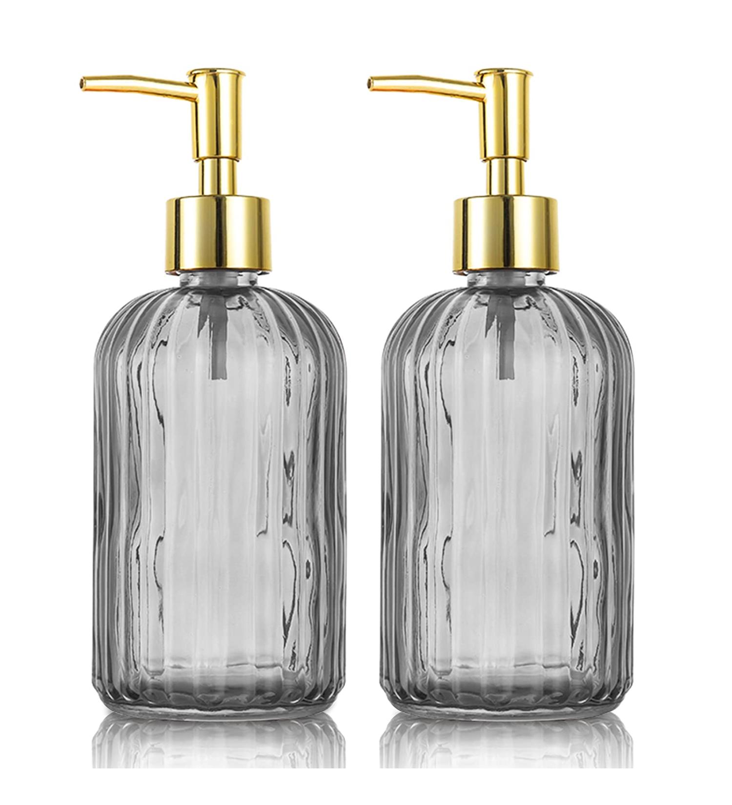 Versatile Glass Soap Dispenser Bottle with Pump 14 Oz Dripless Pump Bottle Refillable Liquid Hand Jar Dispenser for Bathroom Countertop Kitchen Laundry Room(Grey 2 Pack) - Buy Online on GoSupps.com