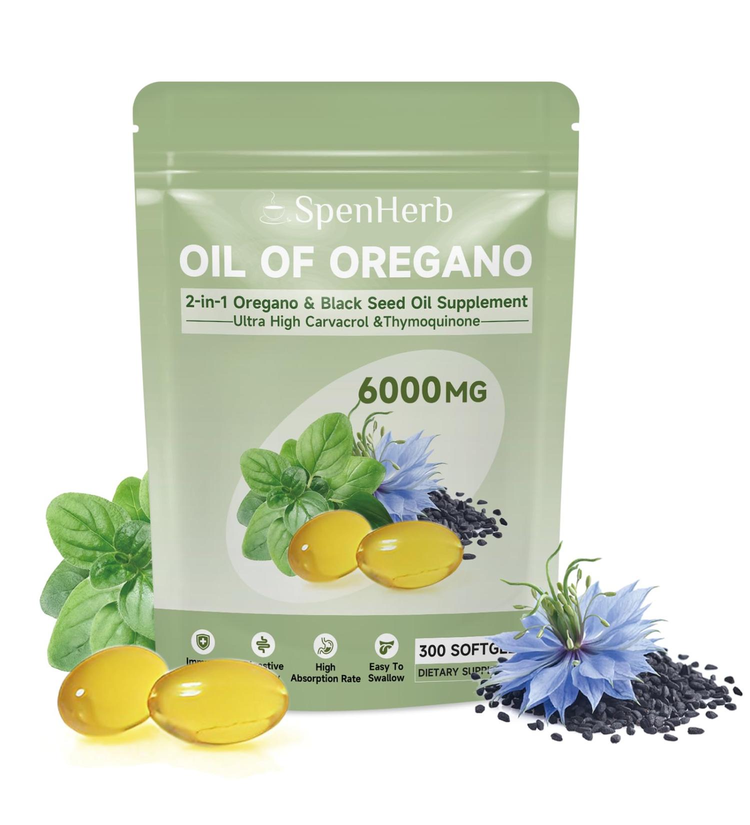 6000mg Oil of Oregano with Black Seed Oil Softgels High Potency Carvacrol Immune Defense & Digestive Comfort Vegan Non-GMO Formula Supplement for Adults 1 Count (Pack of 300) - Buy Online on GoSupps.com