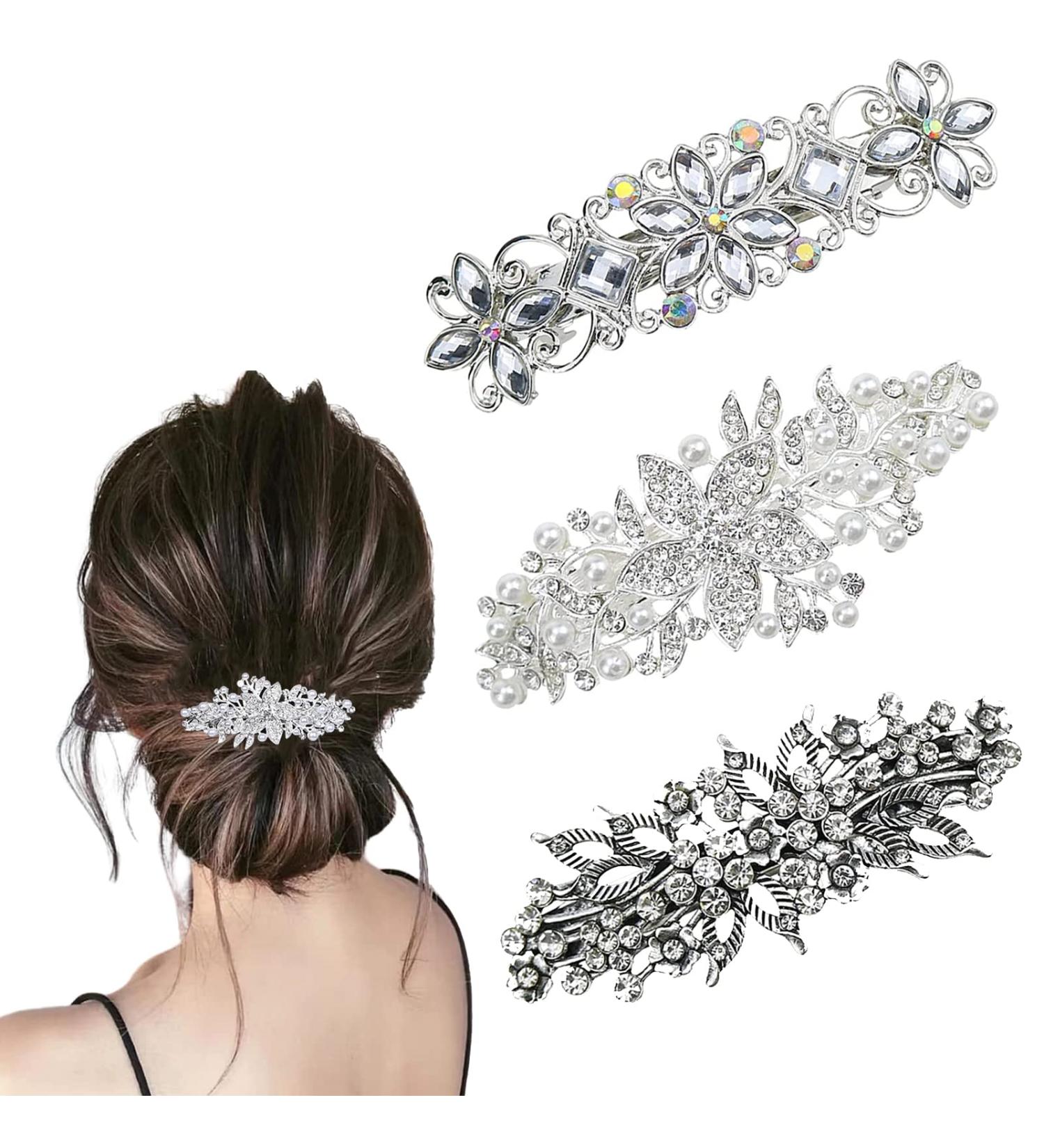 Rhinestone Pearl Hair Clips Set - Elegant Crystal Barrettes for Women, Bridal Wedding Hair Accessories - Buy Online on GoSupps.com