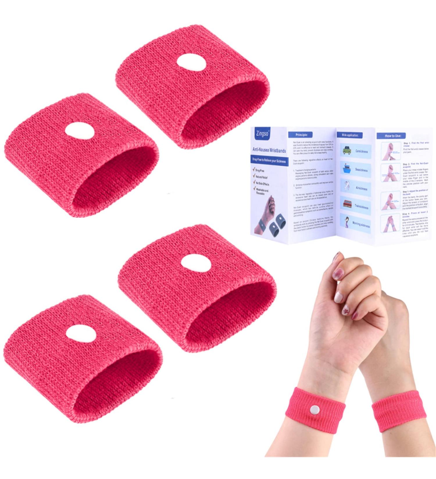 Motion Sickness Relief Wristbands - 2 Pairs, Hot Pink - Anti Nausea Bracelet for Pregnancy, Sea Travel, Car Sickness - Adults & Children - Buy Online on GoSupps.com