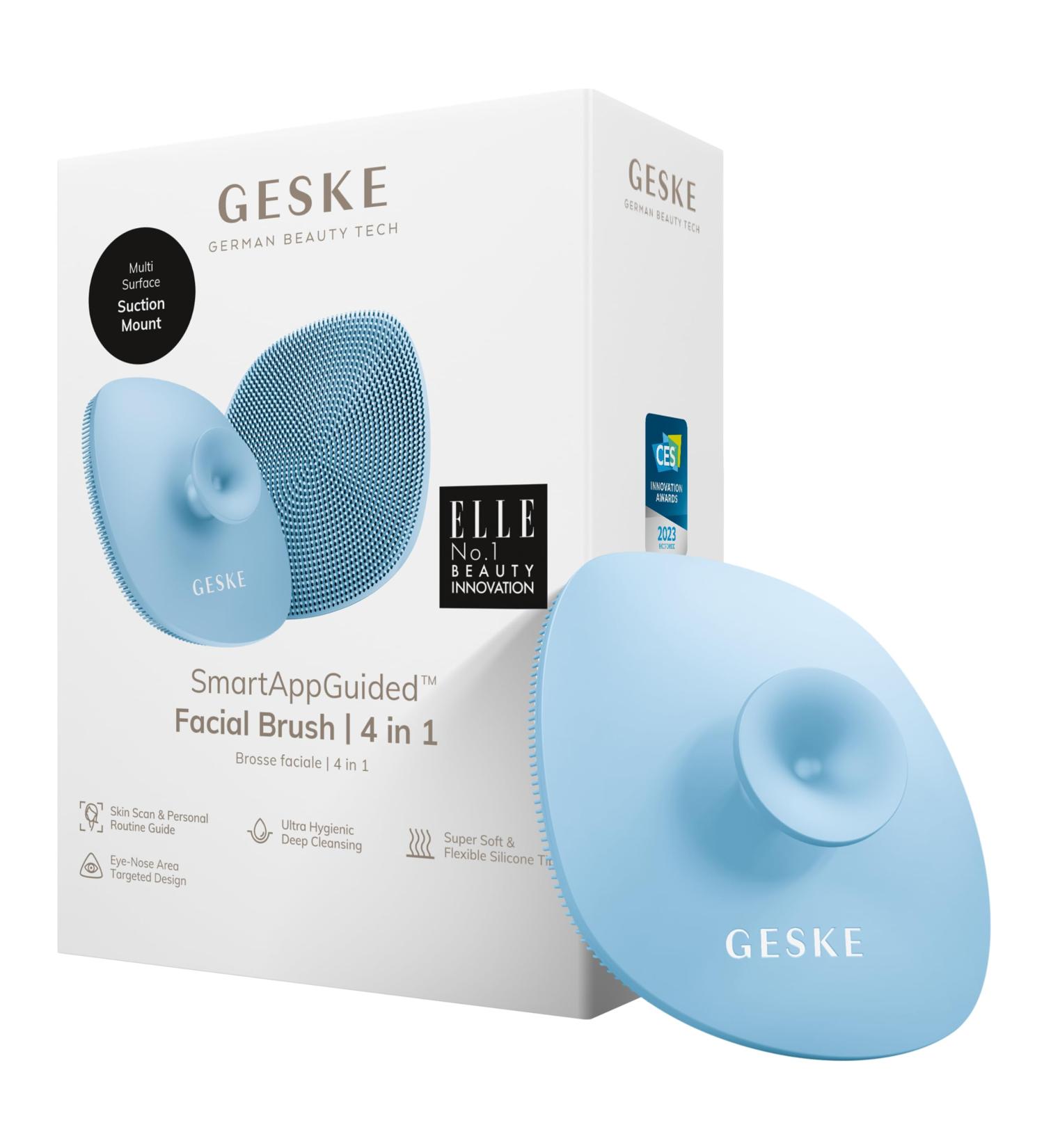 Geske SmartAppGuided 4-in-1 Facial Brush | Silicone Facial Cleaning Device with Handle | Professional Skin Cleansing Tool in Aquamarine - Buy Online on GoSupps.com