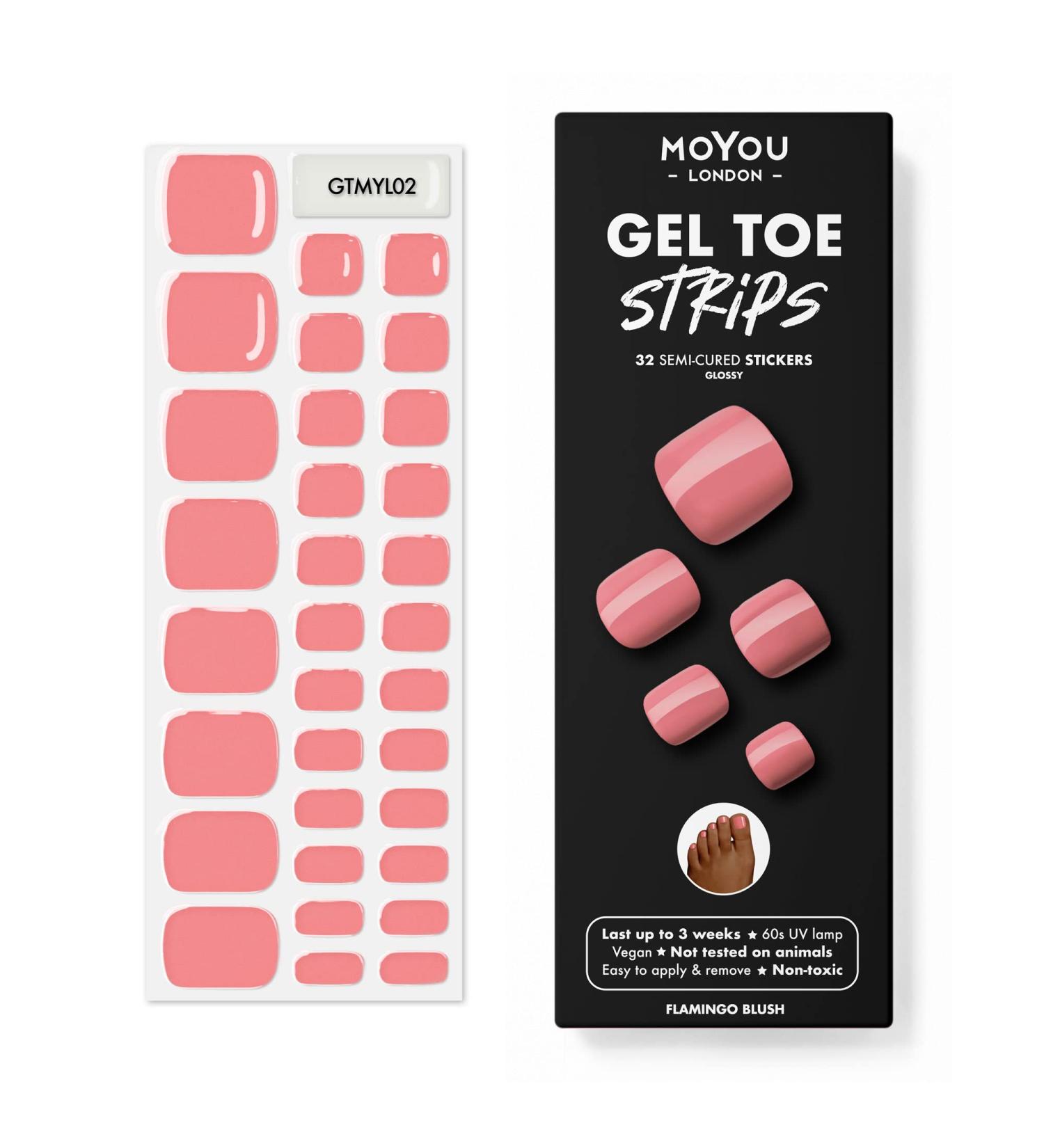 MOYOU LONDON Semi Cured Gel Nail Wraps - 32 Pcs Salon-Quality Pedicure Set - Flamingo Blush - Buy Online on GoSupps.com