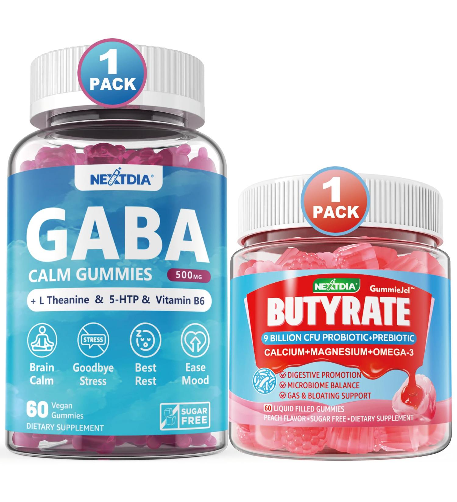 Nextdia GABA Gummies 500 mg + Butyrate Gummies with Probiotic + Prebiotic + Postbiotic - Buy Online on GoSupps.com